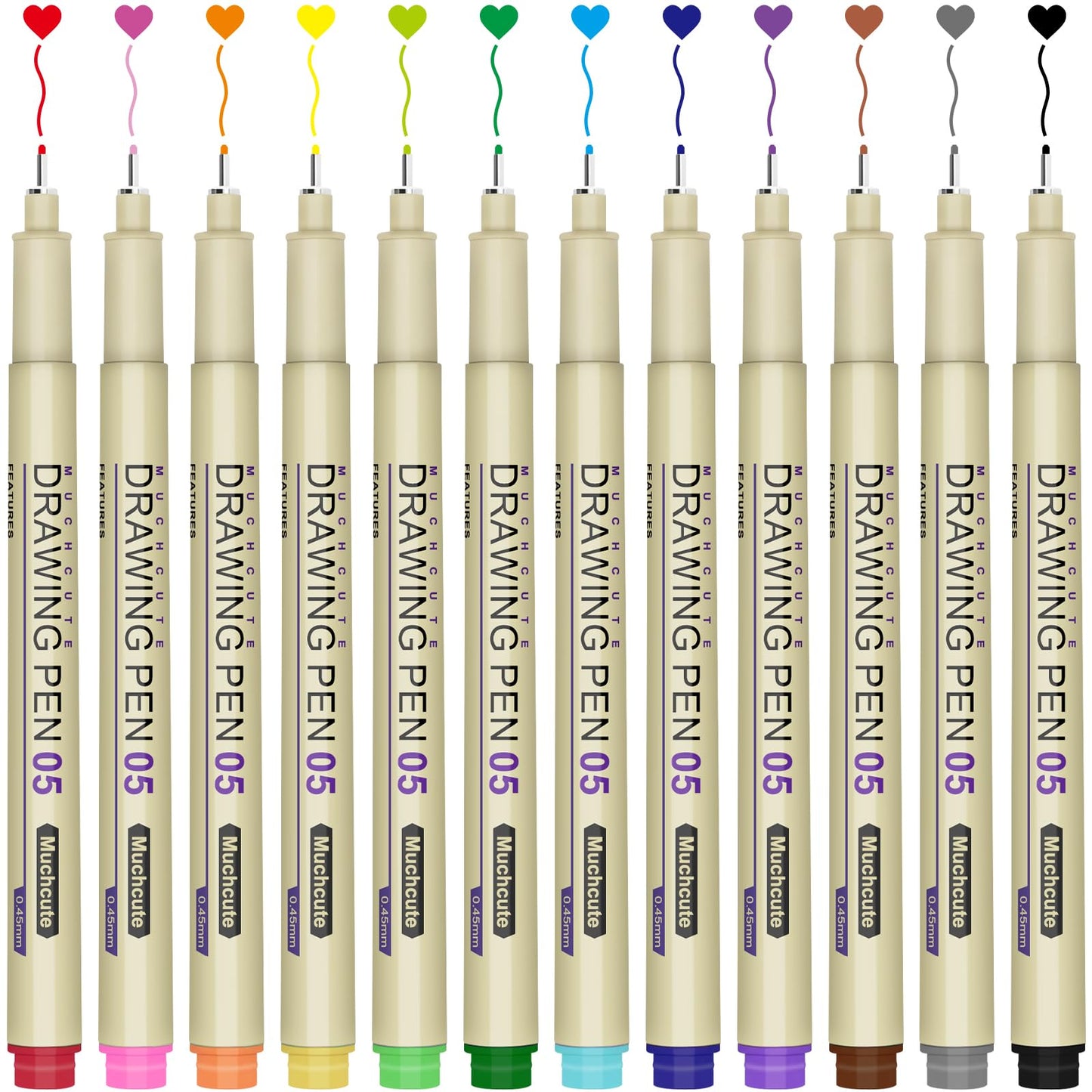 Muchcute Micro Fineliner Drawing Art Pens: 12 Black Fine Line Waterproof Ink Set Artist Supplies Archival Inking Markers Liner Sketch Outline Anime Gifts Manga Sketching Watercolor Zentangle Kit Stuff