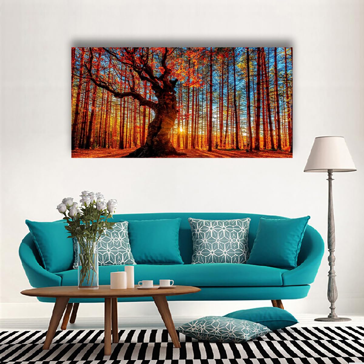 Tree of Life Wall Art Canvas Prints Natural Landscape Pictures Home Decor Colorful Forest Paintings for Living Room Bathroom Bedroom Kitchen Decorations 20x40 Wooden Framed Artwork Easy Hanging