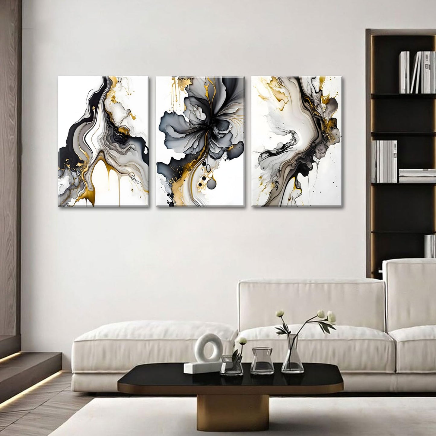 3Pcs Framed Emerald Green Wall Art, Modern Green and Gold Abstract Marble Canvas Wall Art Paintings Prints Posters Wall Decor Pictures for Living Room Bedroom Office Home Decoration, Ready to Hang