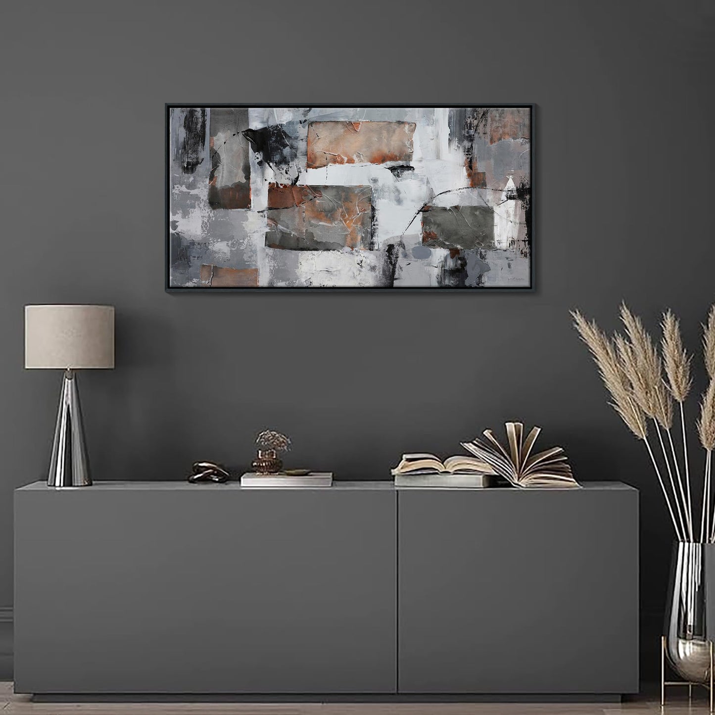 Large Abstract Wall Art - Gray and Black Modern Canvas Wall artwork, Framed Room Wall Decor for Living Room, Bedroom, and Office, Aesthetic Bedroom Wall Art Above Bed, Office Decorations for Work