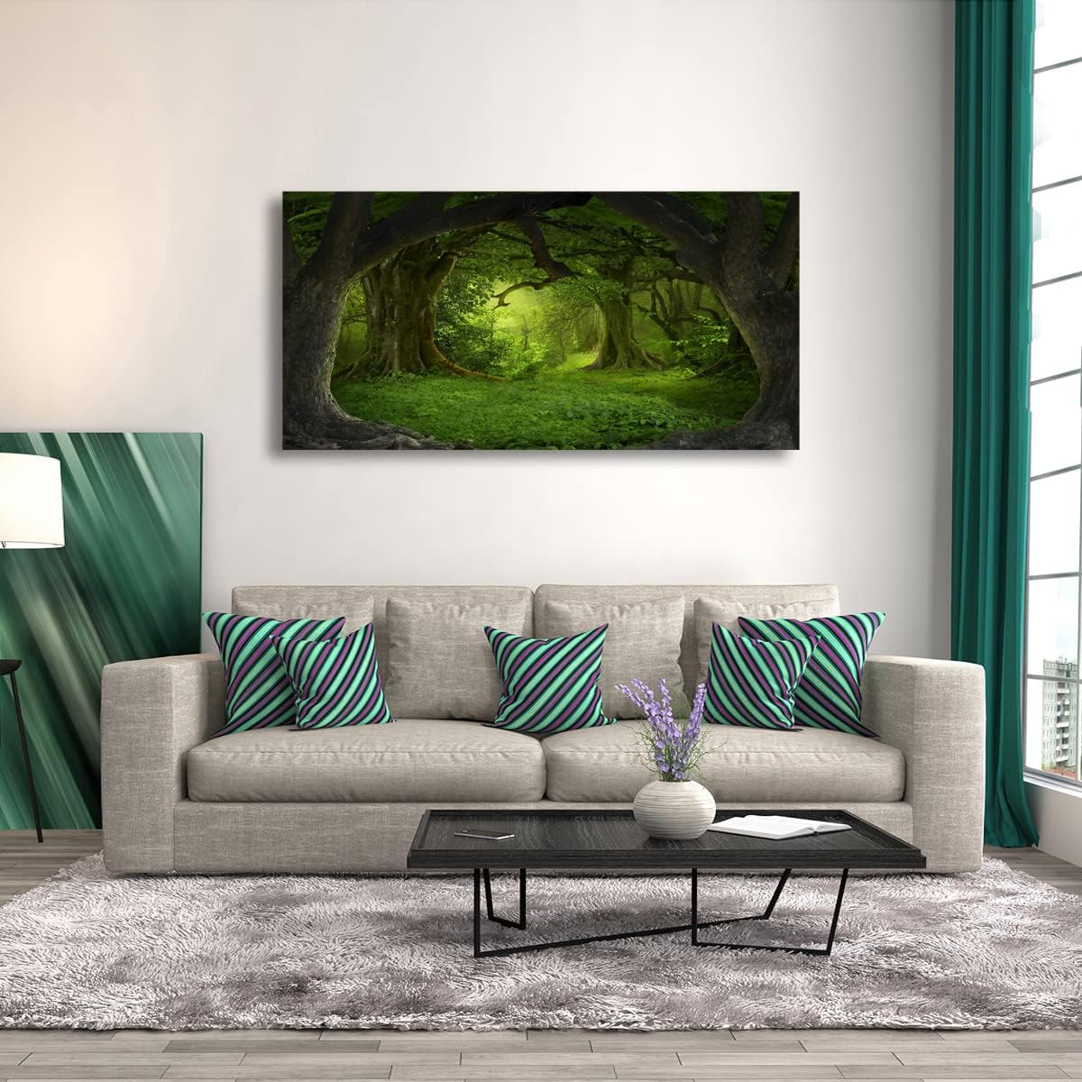 Tree of Life Wall Art Canvas Prints Natural Landscape Pictures Home Decor Green Forest Paintings for Living Room Bathroom Bedroom Kitchen Office Decorations 20x40 Wooden Framed Artwork Easy Hanging