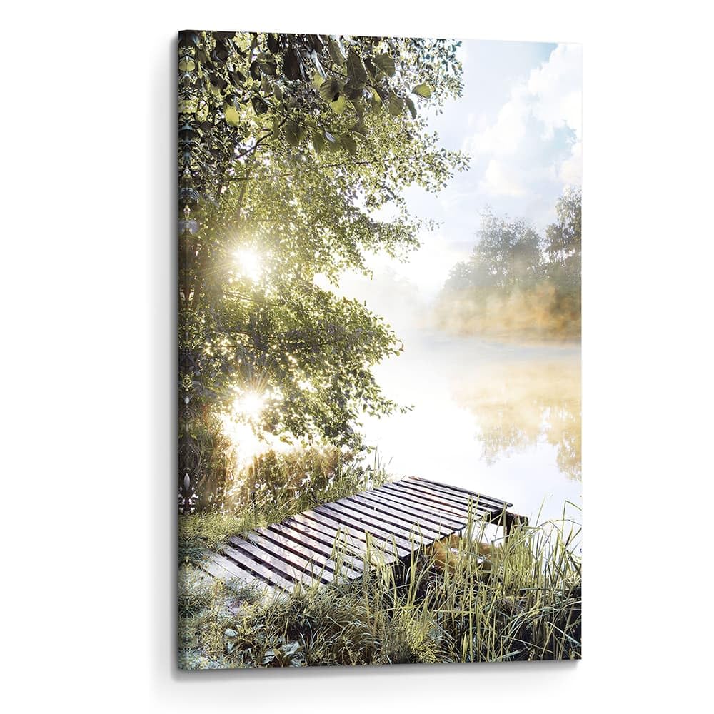 Lake Canvas Wall Art Picture: Sunset Landscape Painting Print Artwork Vertical Nature Scenery Decor for Living Room Bedroom