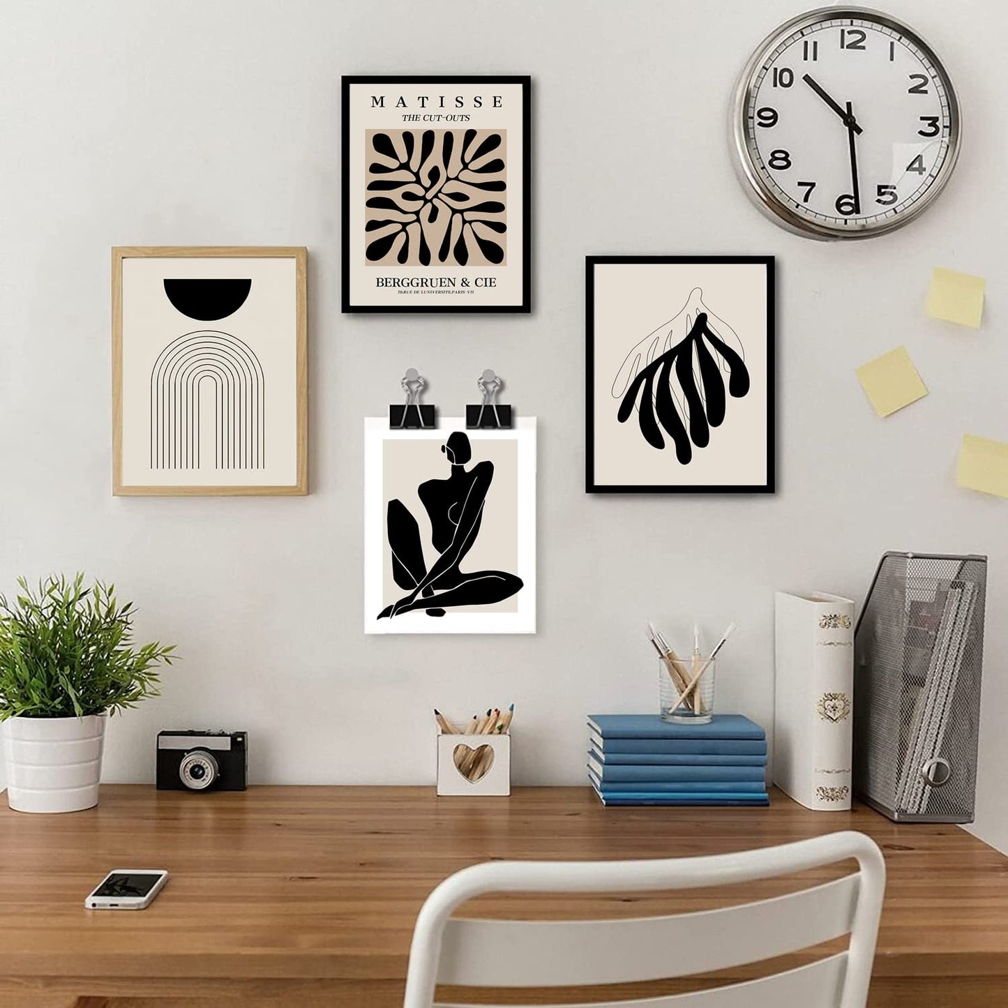 Quzenu Boho Wall Art Mid Century Modern Decor Canvas Prints Set of 6 Black And White Neutral Abstract Boho Wall Decor for Bedroom Living Room Bathroom 8"x10" UNFRAMED