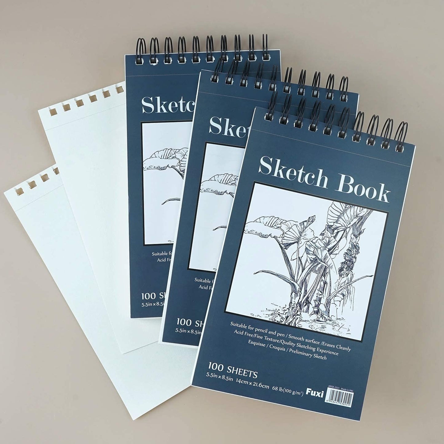 5.5" x 8.5" Sketchbook Set, Top Spiral Bound Sketch Pad, 2 Packs 100-Sheets Each (68lb/100gsm), Acid Free Art Sketch Book Artistic Drawing Painting Writing Paper for Beginners Artists