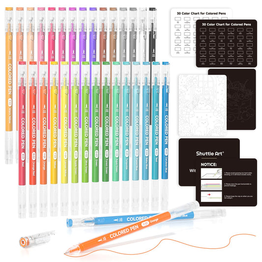 Shuttle Art Colored Pens, 30 Colors Cute Journal Pens 0.6mm Fine Point Colored Gel Pens for Black Paper Adult Coloring Writing Drawing Journaling Note Taking School Office Home