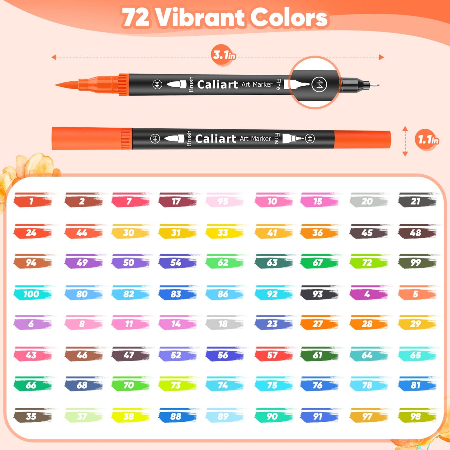 Caliart 34 Double Tip Brush Pens Art Markers, Aesthetic Cute Preppy Stuff School Supplies, Artist Fine & Brush Pen Coloring Markers for Kids Adult Book Cards Drawing Craft Kit Teacher Office Supplies