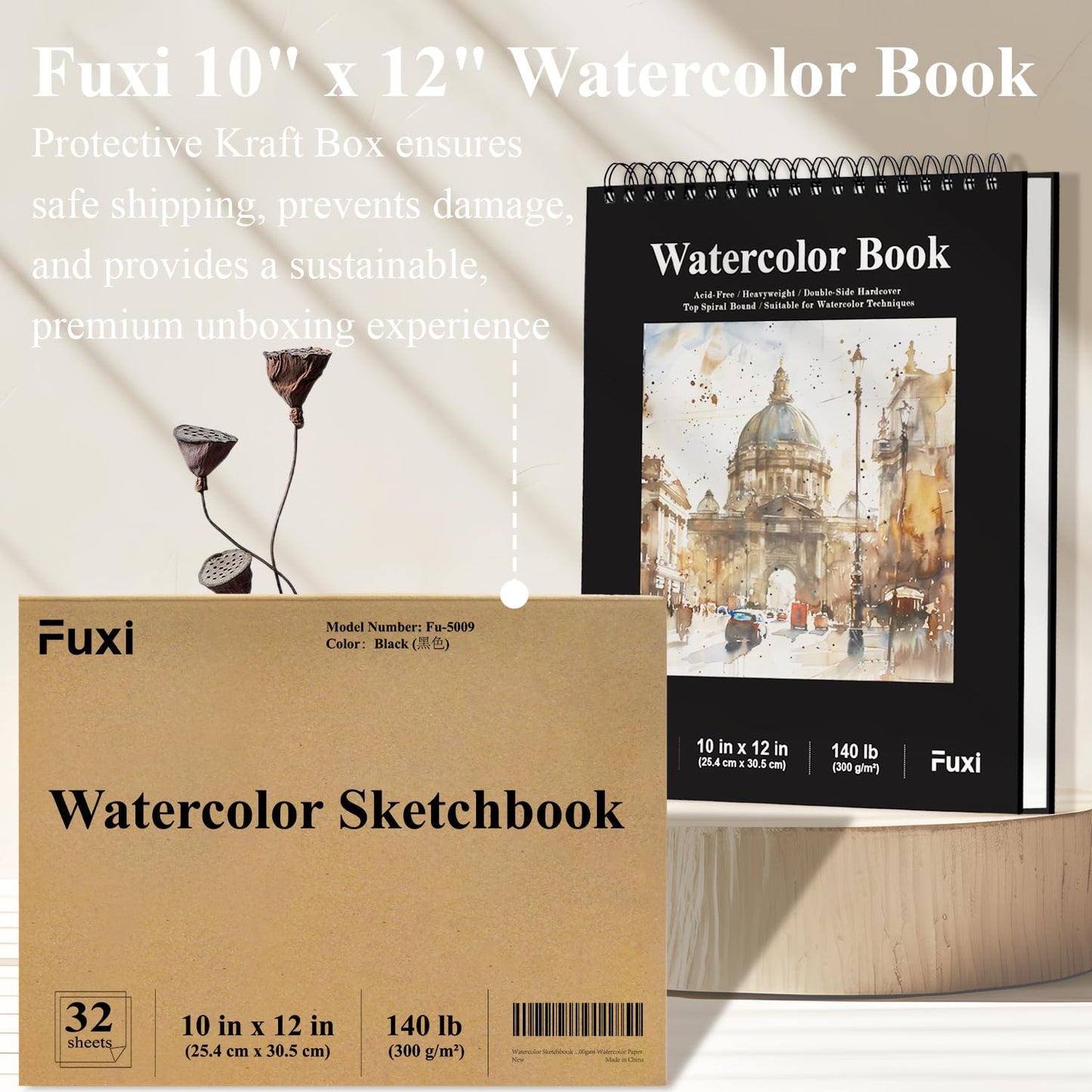 Fuxi 9" x 12" Sketch Book, Top Spiral Bound Sketch Pad, 1 Pack 100-Sheets (68lb/100gsm), Acid Free Art Sketchbook Artistic Drawing Painting Writing Paper for Kids Adults Beginners Artists