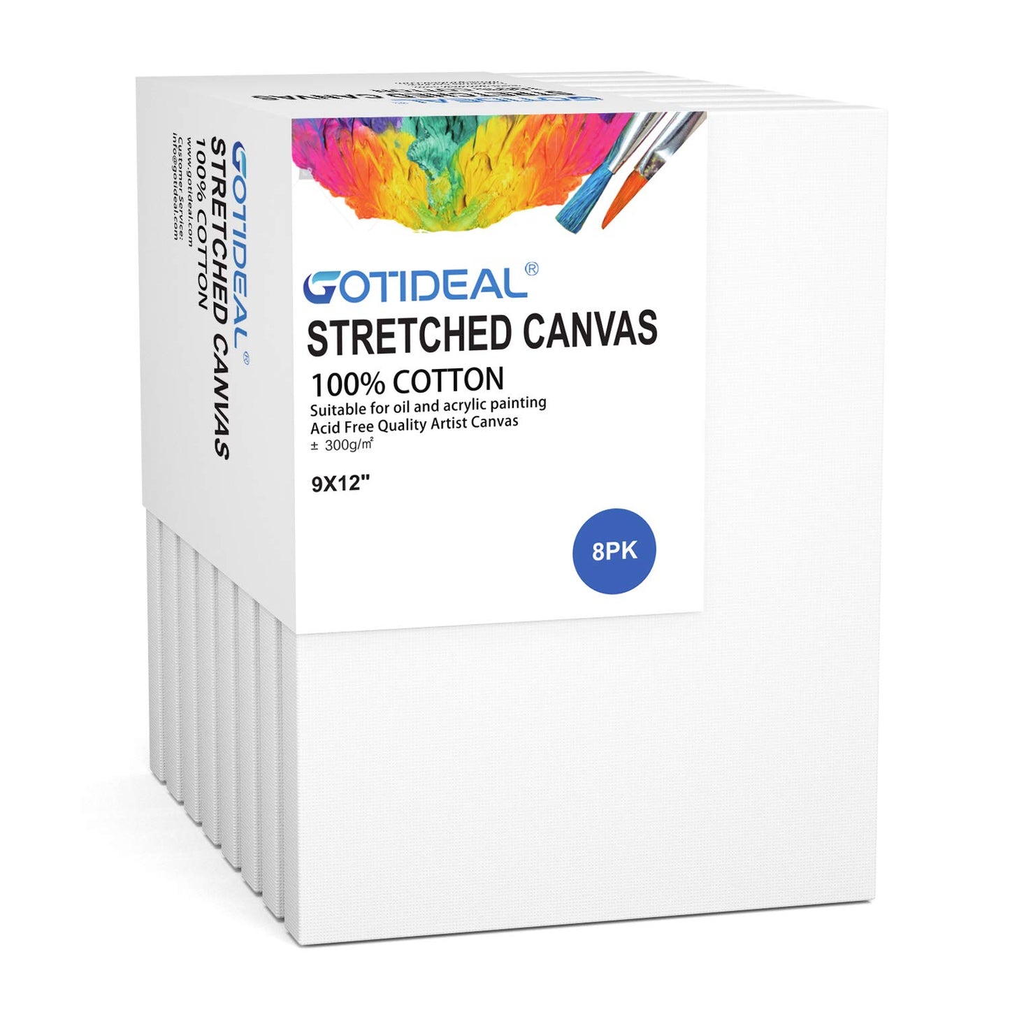 GOTIDEAL Stretched Canvas, Multi Pack 4x4, 5x7, 8x10,9x12, 11x14 Set of 10, Primed White - 100% Cotton Artist Canvas Boards for Painting, Acrylic Pouring, Oil Paint Dry & Wet Art Media