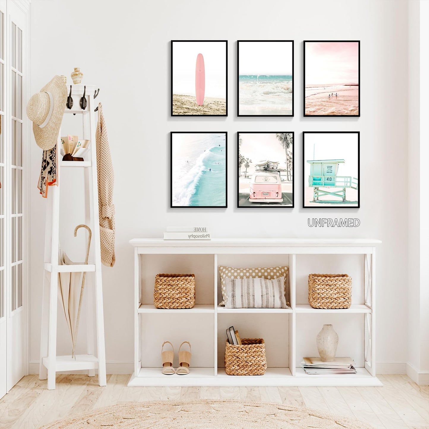 mifyuibytr Set of 6 Beach Canvas Wall Art, 12x16in Tropical Summer Ocean Coastal Posters, Preppy Gallery Beach Prints, Girly Nautical Surfboard Bus Room Decor, California Beachy Pictures Unframed