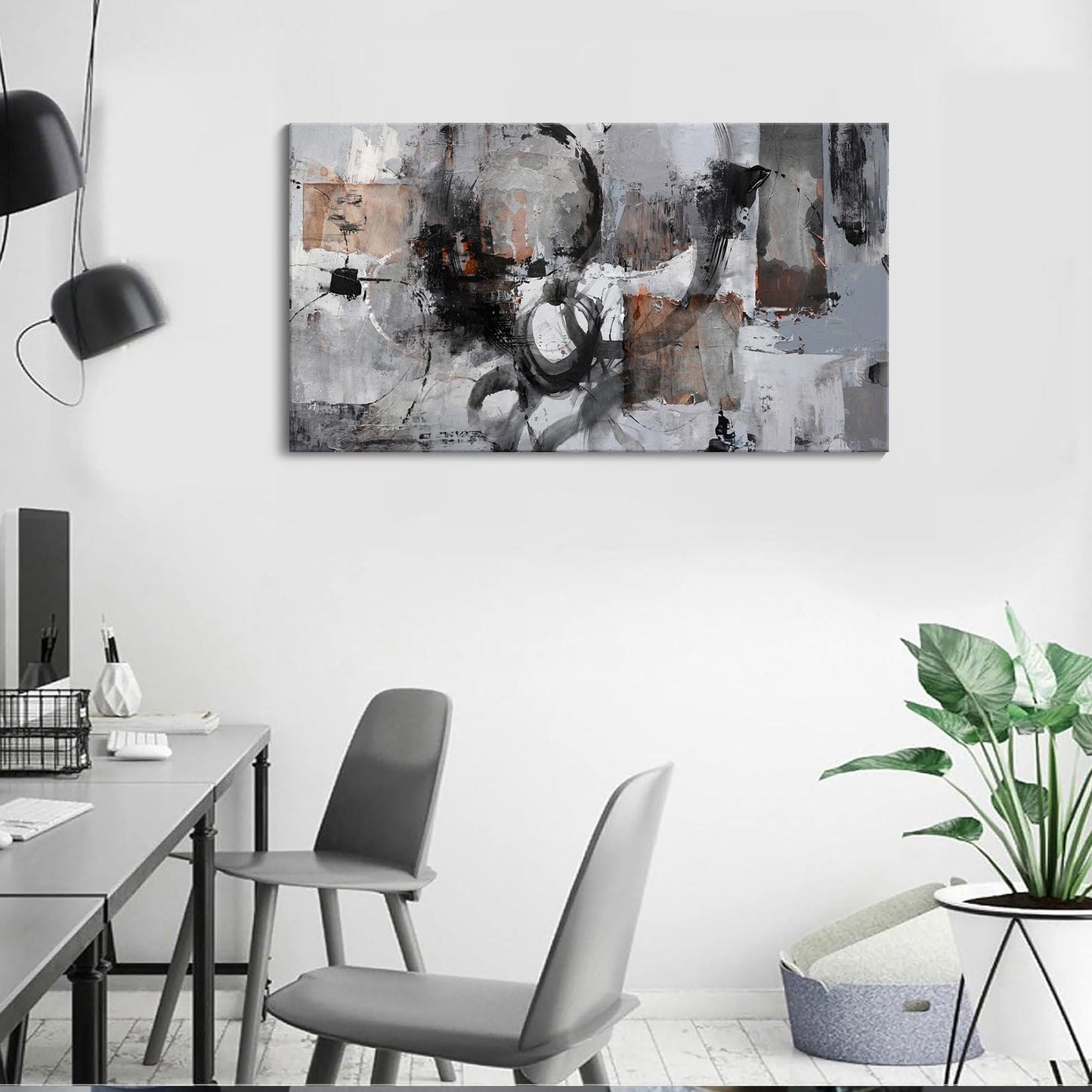 Large Abstract Wall Art - Gray and Black Modern Canvas Wall artwork, Framed Room Wall Decor for Living Room, Bedroom, and Office, Aesthetic Bedroom Wall Art Above Bed, Office Decorations for Work