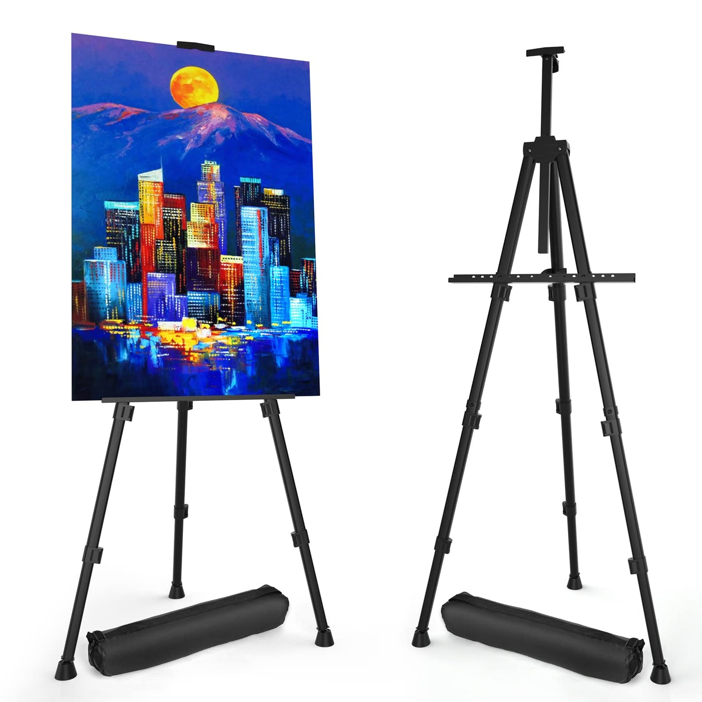 Art Painting Artist Easel Stand, Portable Adjustable Aluminum Metal Tripod Display Easel with Bag, Height from 17 to 66 inch for Table-Top/Floor Drawing and Displaying, Black