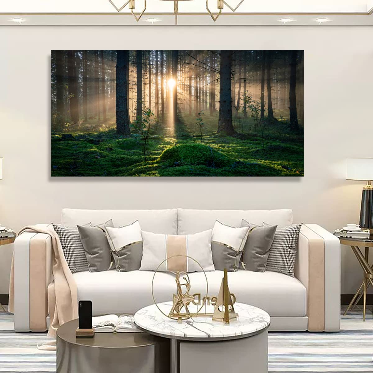 Tree of Life Wall Art Canvas Prints Natural Landscape Pictures Home Decor Green Forest Paintings for Living Room Bathroom Bedroom Kitchen Office Decorations 20x40 Wooden Framed Artwork Easy Hanging