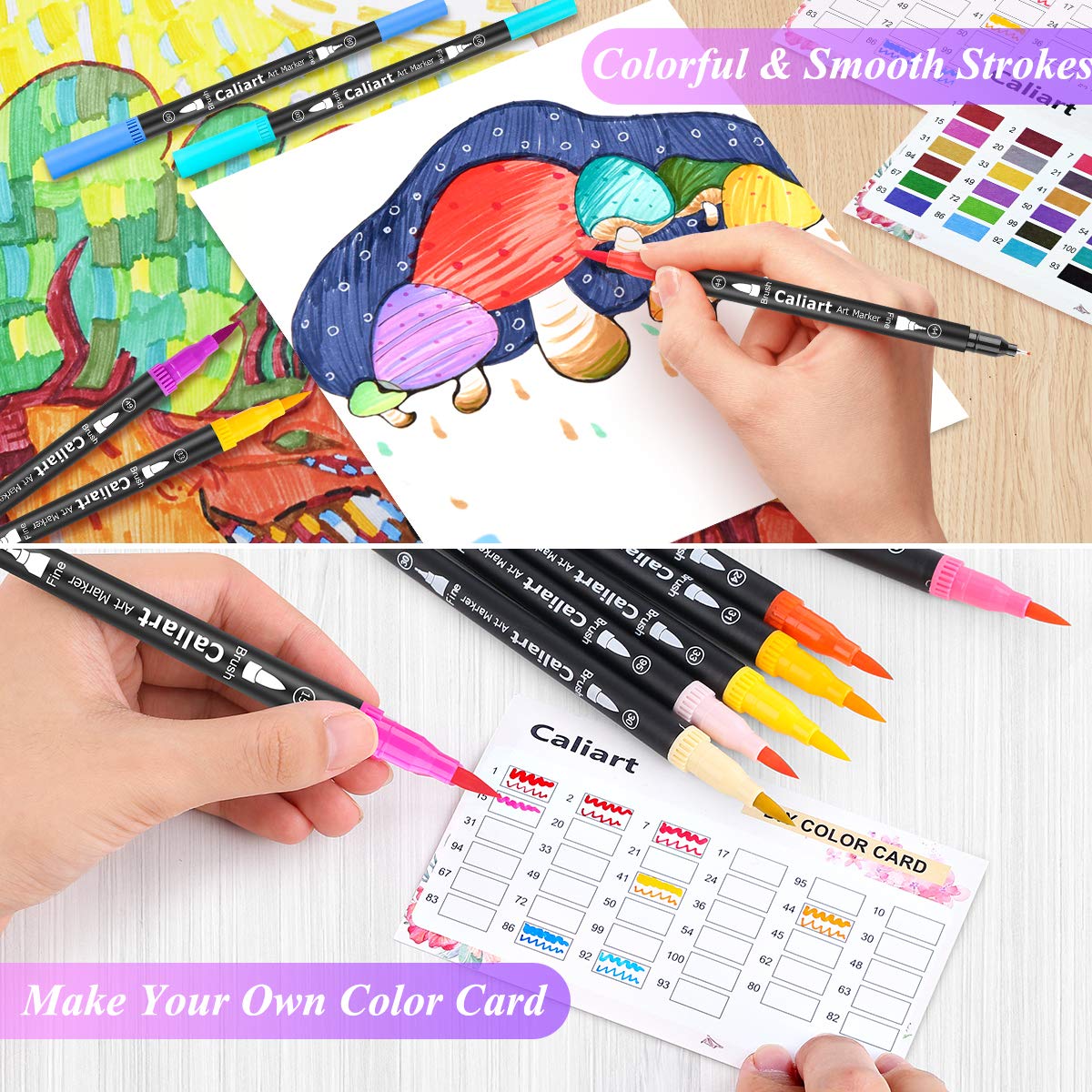 Caliart 34 Double Tip Brush Pens Art Markers, Aesthetic Cute Preppy Stuff School Supplies, Artist Fine & Brush Pen Coloring Markers for Kids Adult Book Cards Drawing Craft Kit Teacher Office Supplies