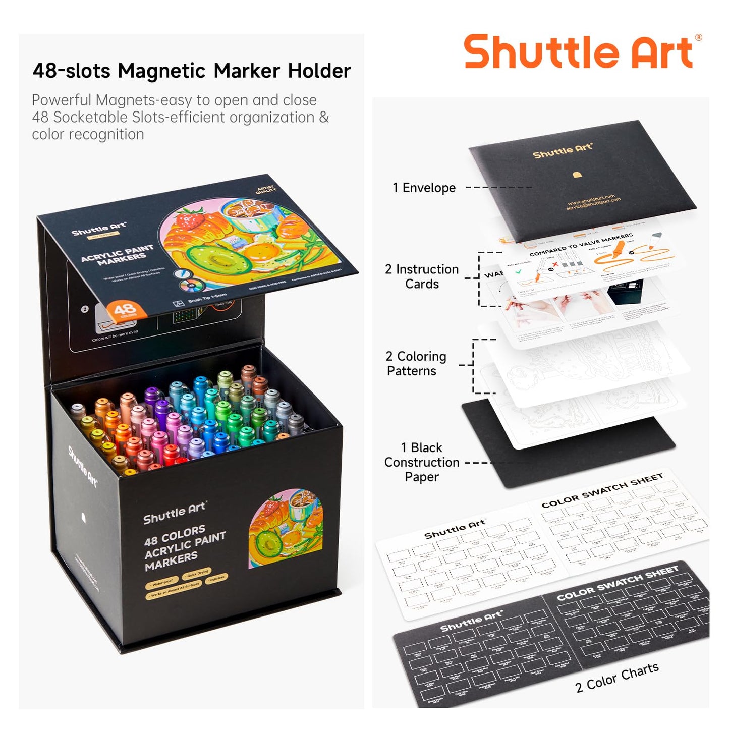 Shuttle Art Automatic Ink Control Acrylic Paint Markers, 60 Colors Brush Tip Acrylic Paint Pens for Rock Painting, Ceramic, Wood, Canvas, Glass, Stone, Fabric, Card Making, DIY & Art Supplies