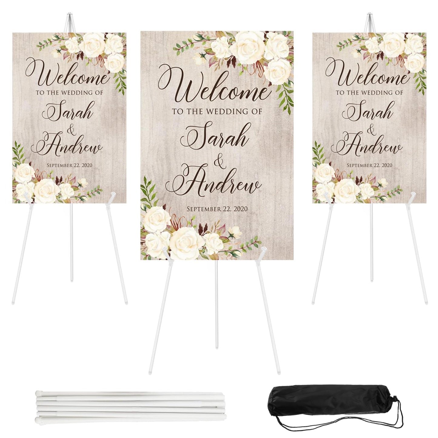 Easel Stand 65 Inches 3 Pcs, Lightweight Adjustable Art Easel for Display, Painting, Wedding Sign, Poster, Black Metal Easel with Portable Bags