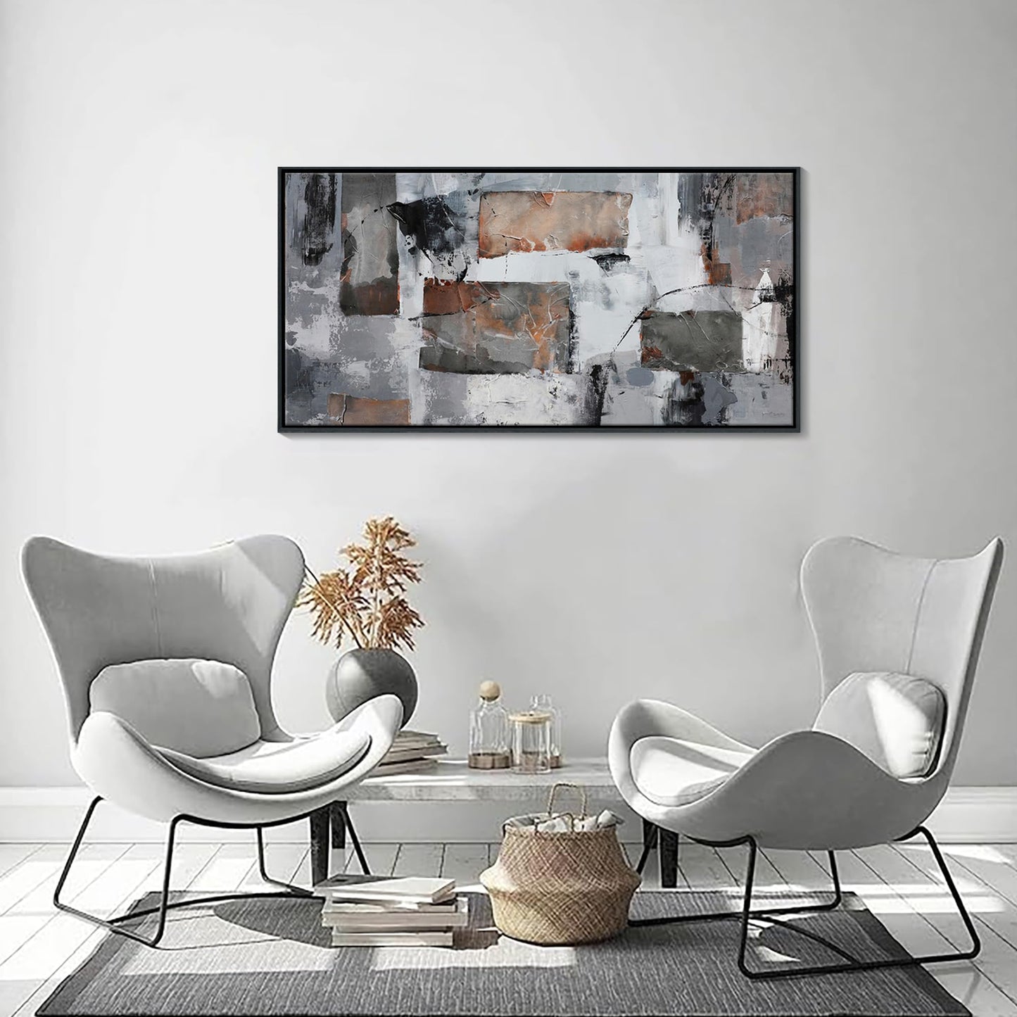 Large Abstract Wall Art - Gray and Black Modern Canvas Wall artwork, Framed Room Wall Decor for Living Room, Bedroom, and Office, Aesthetic Bedroom Wall Art Above Bed, Office Decorations for Work