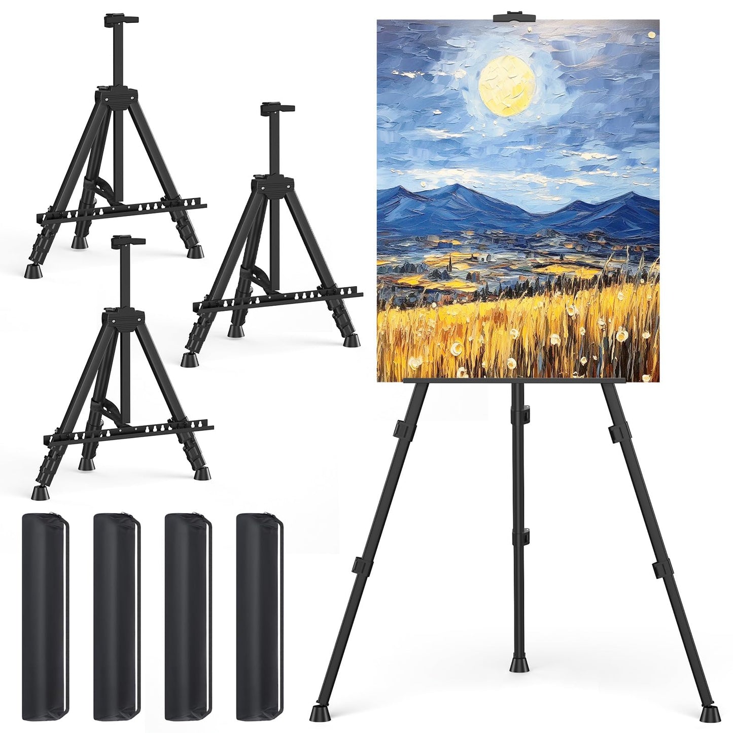 Art Painting Artist Easel Stand, Portable Adjustable Aluminum Metal Tripod Display Easel with Bag, Height from 17 to 66 inch for Table-Top/Floor Drawing and Displaying, Black