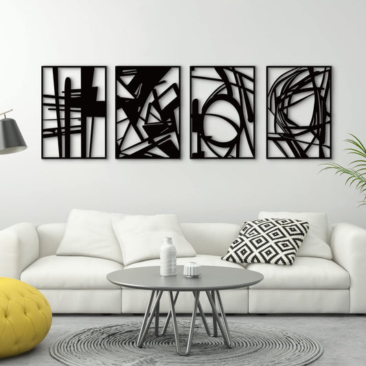 Glamativity 4 Pack Black Abstract Metal Wall Art, Minimalist Décor Single Line Art Wall Décor, 3D Textured Metal Wall Sculptures, for Living Room Bedroom Bathroom Study Room (Black Abstract, M Size 16 x 11'')