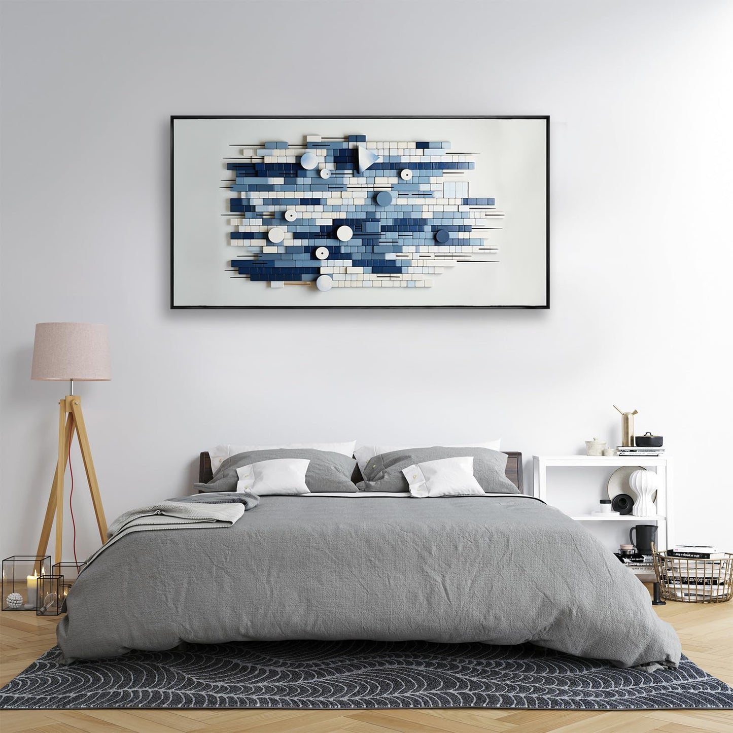 Abstract Wall Art Wall Decor Blue and Gray White Modern Canvas Art Print Abstract Artwork Framed Pictures for Living Room Bedroom Bathroom Office Home Decor Can Be Hung Directly 20"x 40"