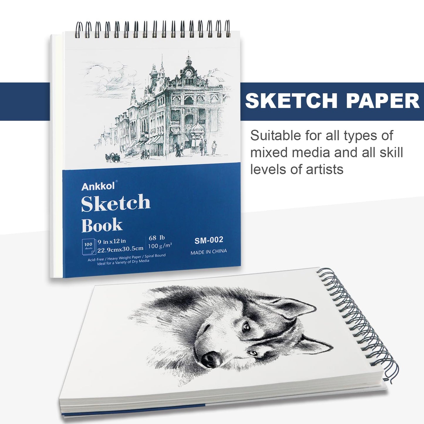 9" x 12" Sketch Book, Hardcover Sketchbook, Top Spiral Bound Sketch Pad, 100 Sheets (68lb/100gsm) Drawing Paper Pad, Art Supplies for Adults for Kids Drawing Notebook.