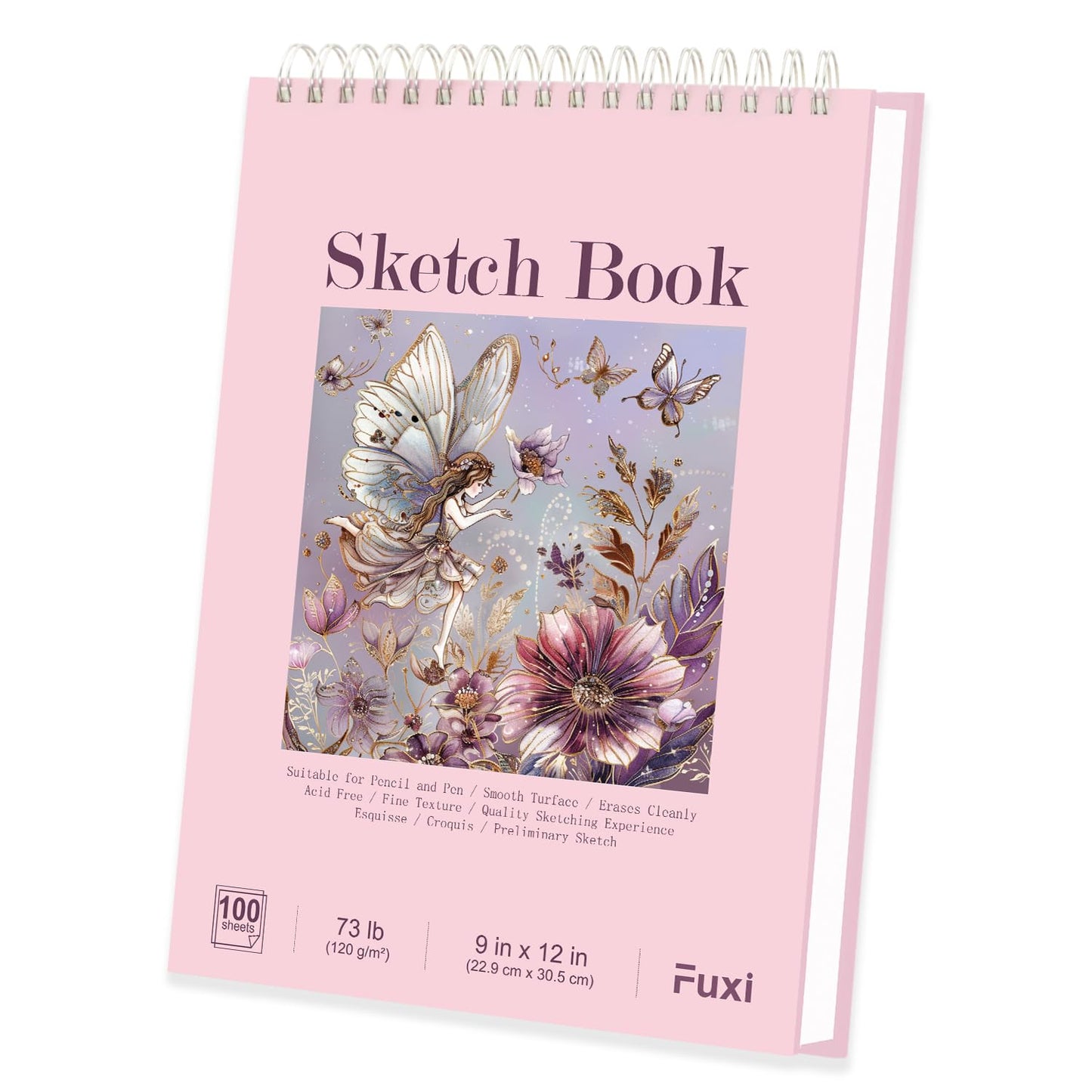 Fuxi 9" x 12" Sketch Book, Top Spiral Bound Sketch Pad, 1 Pack 100-Sheets (68lb/100gsm), Acid Free Art Sketchbook Artistic Drawing Painting Writing Paper for Kids Adults Beginners Artists