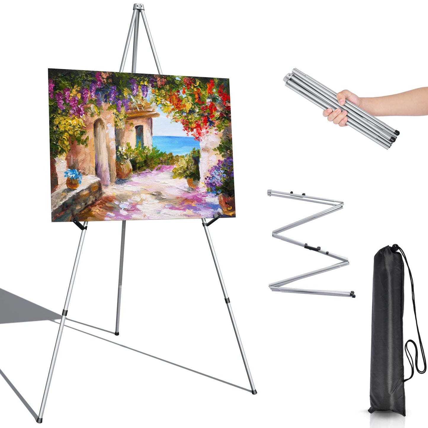 Portable Artist Easel Stand for Painting - Adjustable Height Painting Easel with Bag - Tabletop Art Easel for Painting Canvas Stand, Poster Stand & Wedding Signs Stand - Metal Tripod- 66 inches 2 Pack