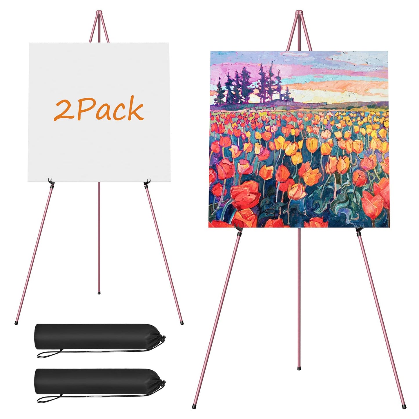 Easel Stand for Display, Aredy 63" Portable Painting Easel, Lightweight Metal Easels for Painting Canvas, Wedding Sign (2 Pack)