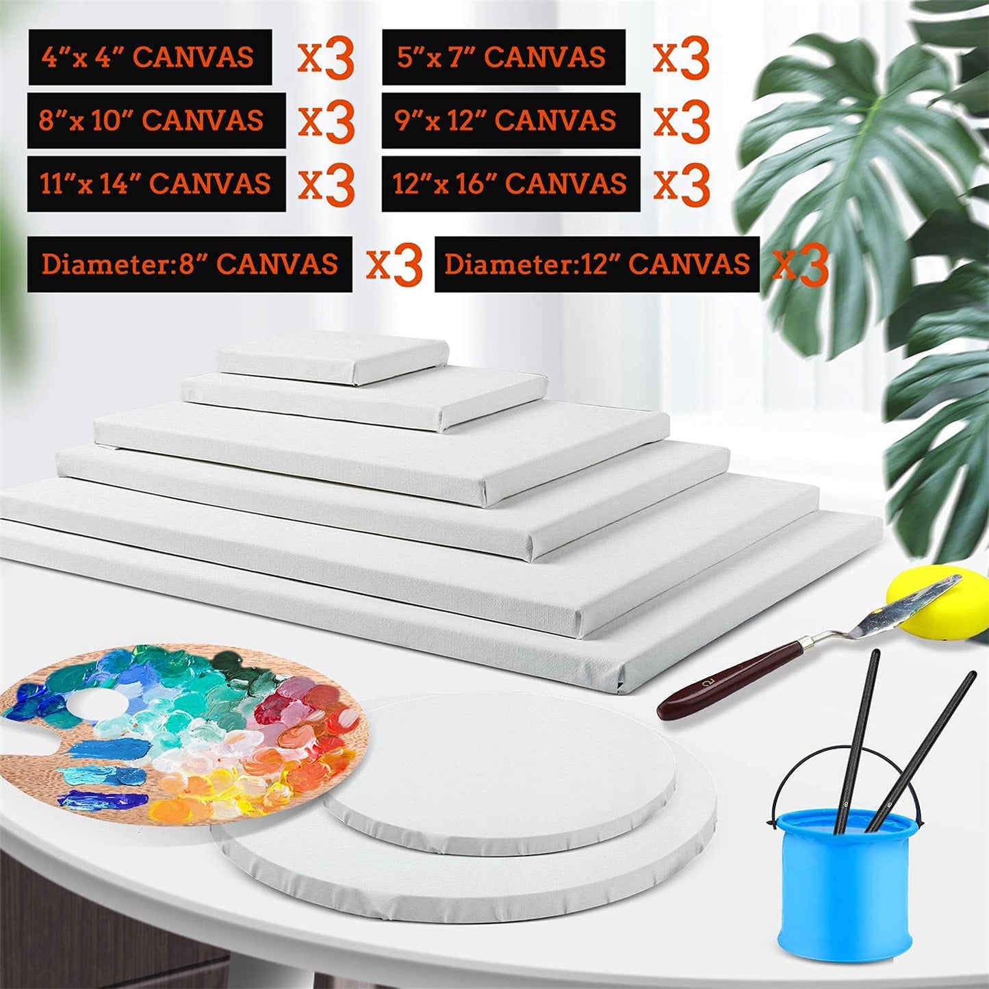 30 Pack Canvases for Painting with 4x4, 5x7, 8x10, 9x12, 11x14, 12x16, Painting Canvas for Oil & Acrylic Paint