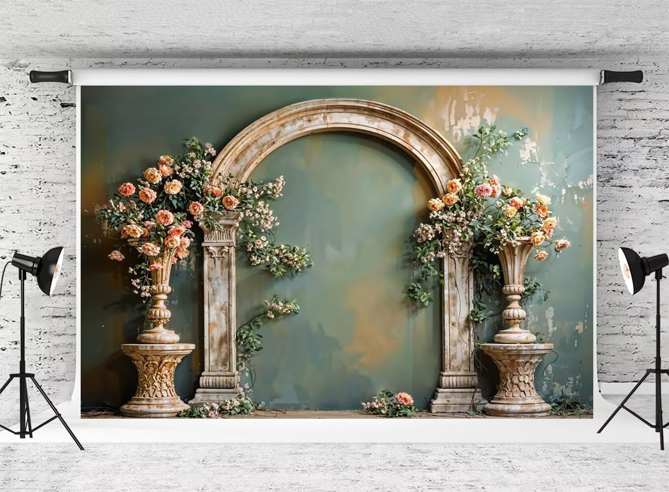 Kate Floral Arch Photography Backdrops Green Wall Background Fine Art Vintage Photo Background Studio Props,10x8ft