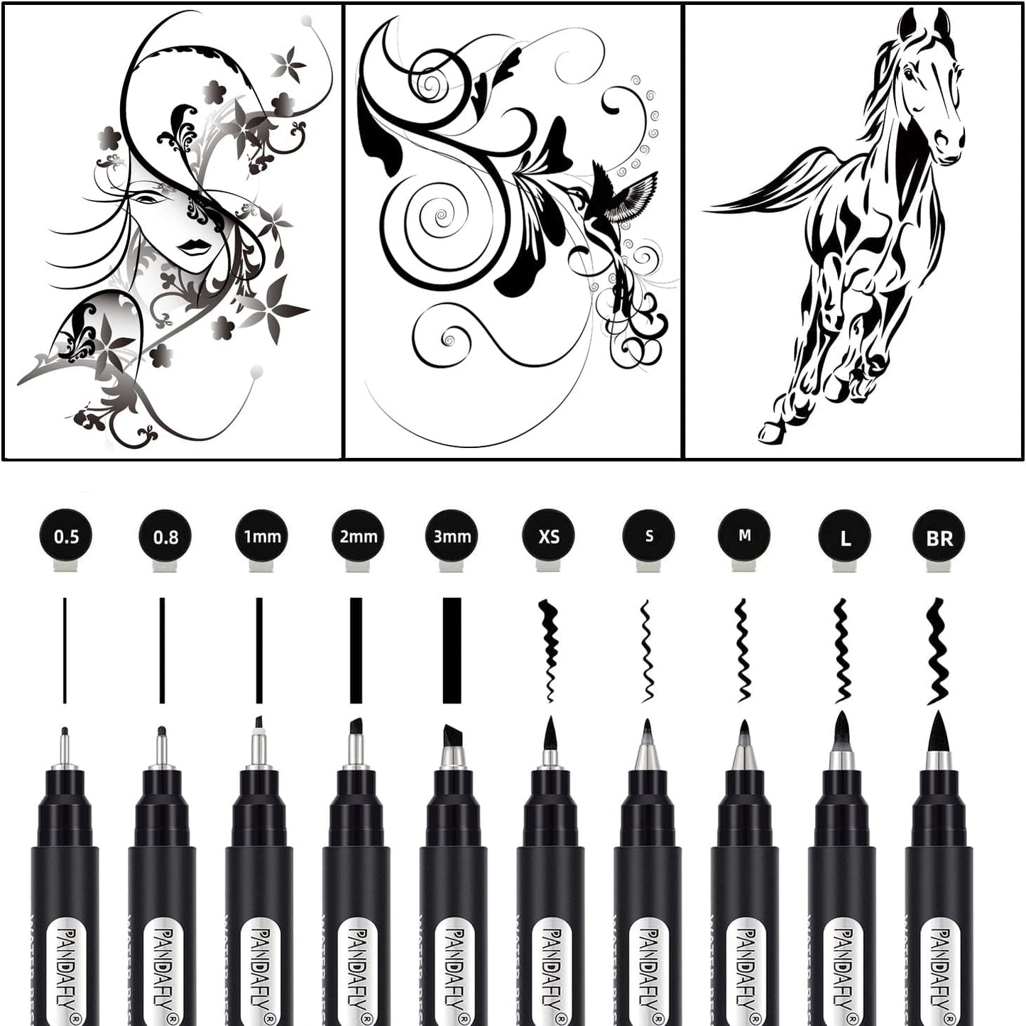 PANDAFLY Calligraphy Pen, 10 Size Calligraphy Pens for Writing, Brush Pens Calligraphy Set for Beginners, Hand Lettering Pen for Art Drawing, Sketching, Scrapbooking