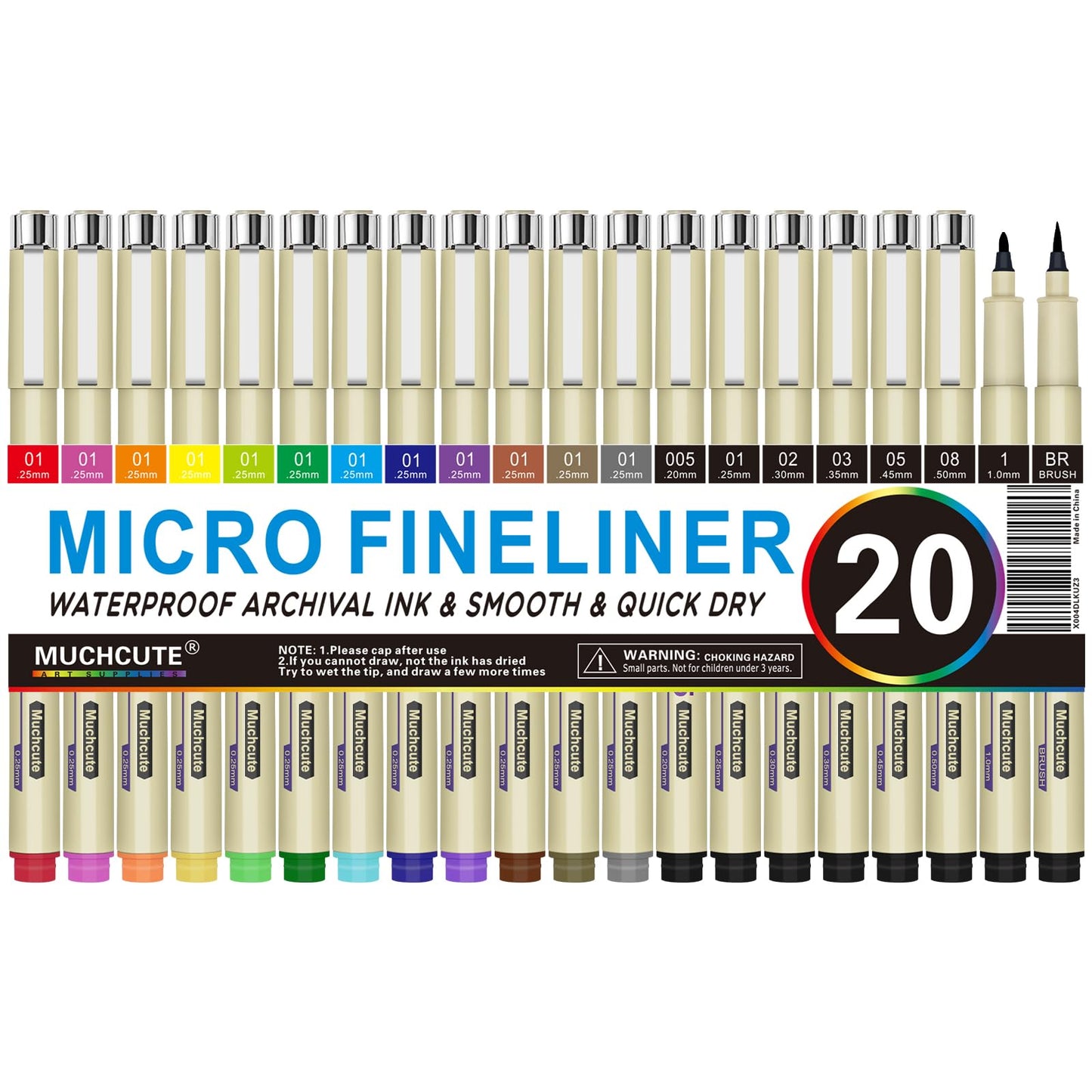 Muchcute Micro Fineliner Drawing Art Pens: 12 Black Fine Line Waterproof Ink Set Artist Supplies Archival Inking Markers Liner Sketch Outline Anime Gifts Manga Sketching Watercolor Zentangle Kit Stuff