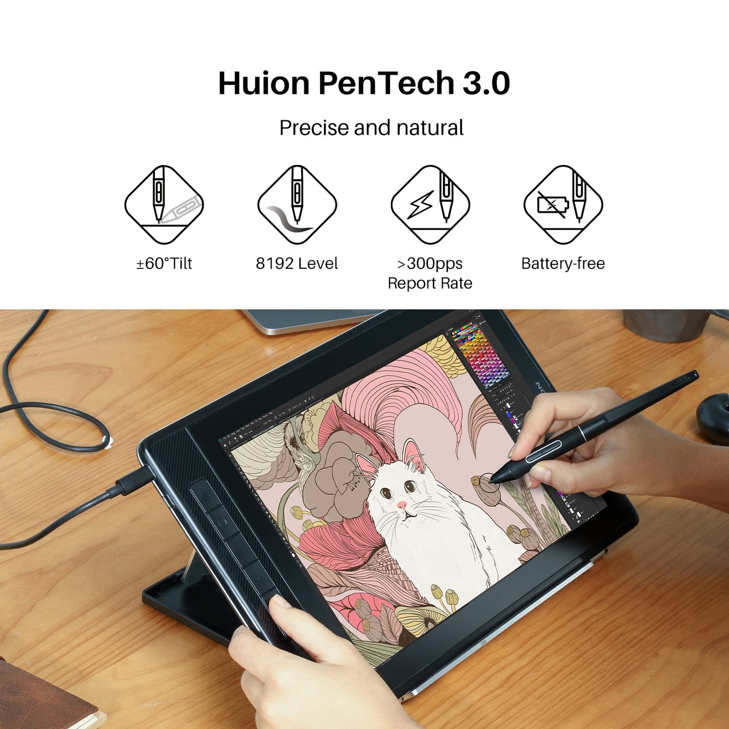 HUION KAMVAS Pro 13 Graphics Drawing Monitor with Stand, Full-Laminated Anti-Glare Screen Battery-Free Stylus 8192 Pen Pressure - 13.3 Inch Pen Tablet Display for Linux, Windows and Mac