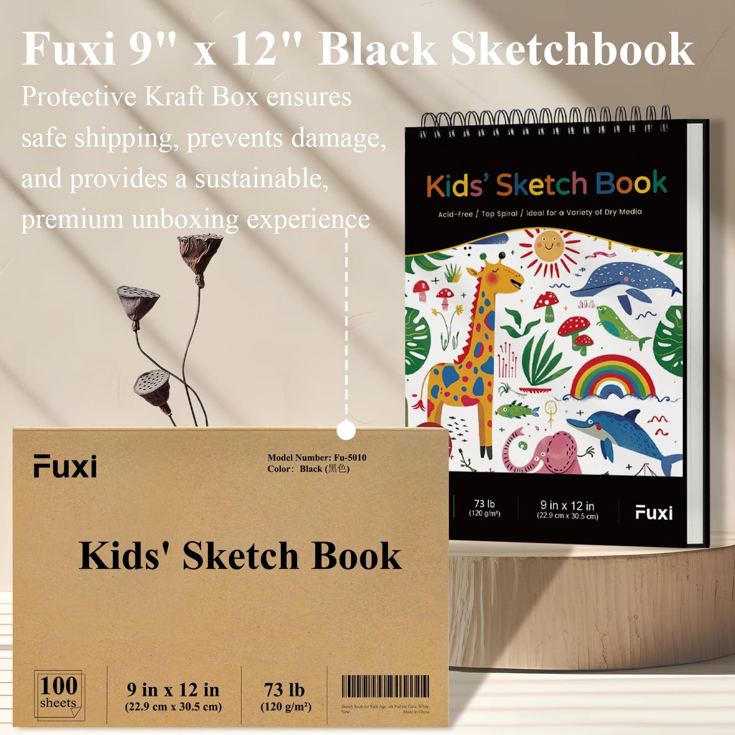 Fuxi 9" x 12" Sketch Book, Top Spiral Bound Sketch Pad, 1 Pack 100-Sheets (68lb/100gsm), Acid Free Art Sketchbook Artistic Drawing Painting Writing Paper for Kids Adults Beginners Artists