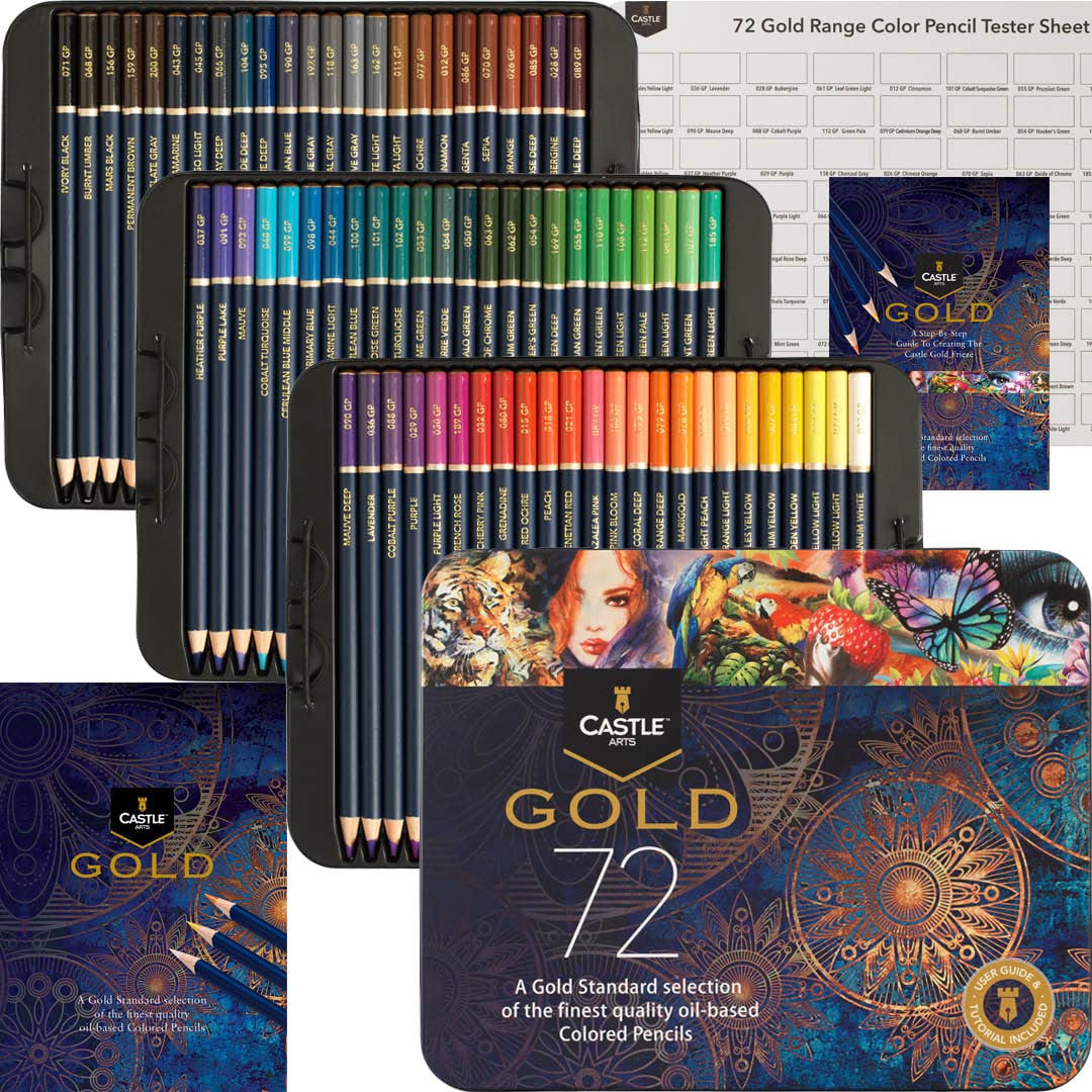 Castle Art Supplies Gold Standard 120 Colouring Pencils Set | Quality Oil-based Coloured Cores Stay Sharper, Tougher Against Breakage | For Adult Artists, Colourists | In Presentation Tin Box