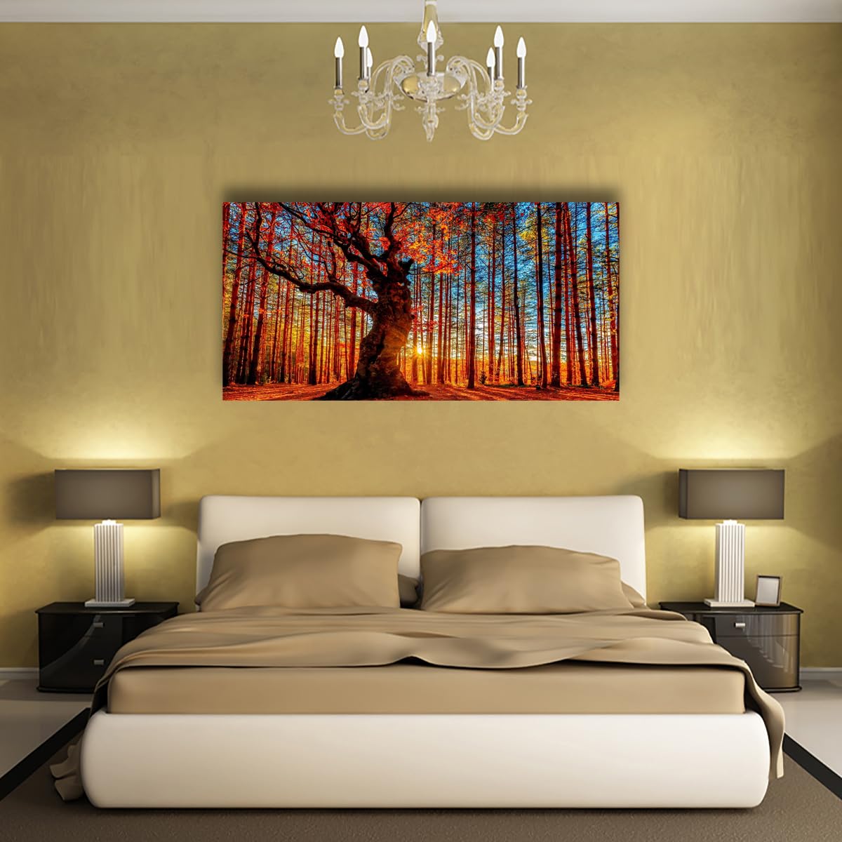 Tree of Life Wall Art Canvas Prints Natural Landscape Pictures Home Decor Colorful Forest Paintings for Living Room Bathroom Bedroom Kitchen Decorations 20x40 Wooden Framed Artwork Easy Hanging