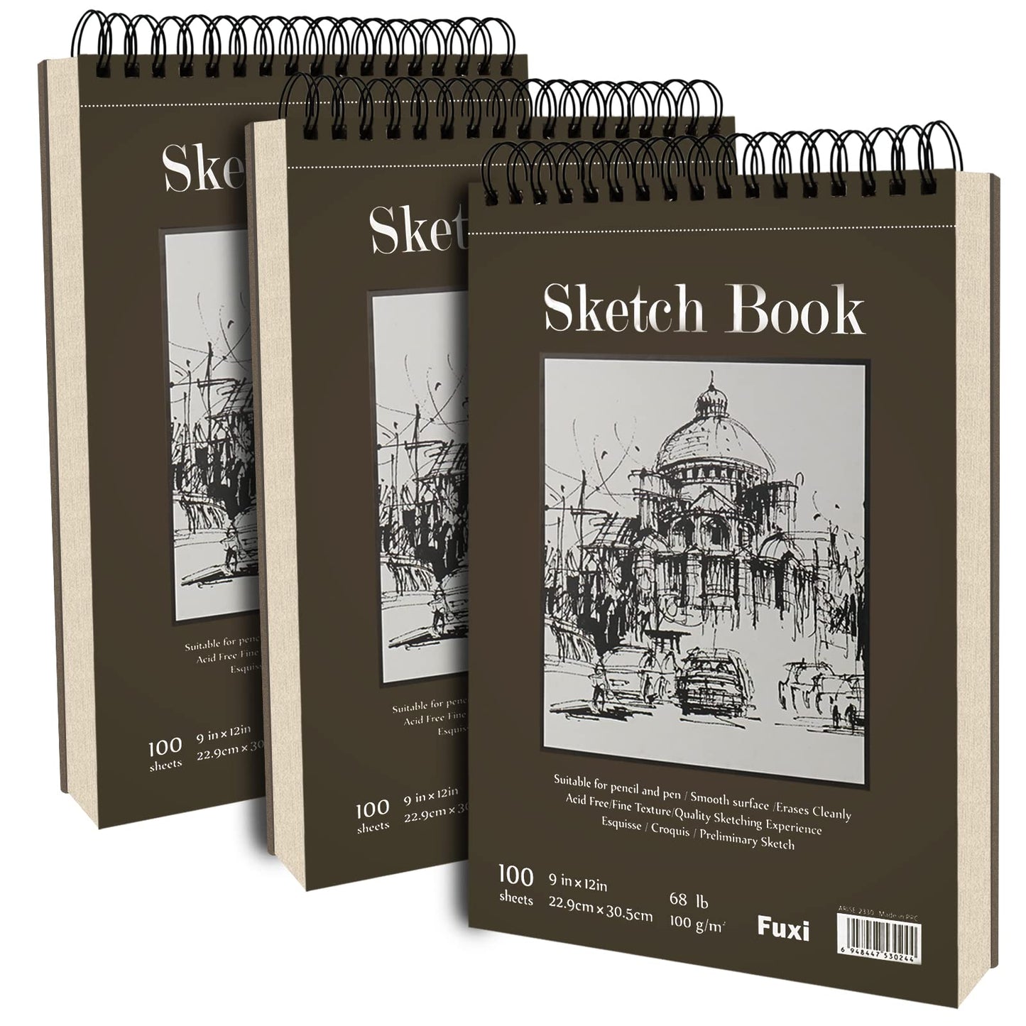 Fuxi 9" x 12" Sketch Book, Top Spiral Bound Sketch Pad, 1 Pack 100-Sheets (68lb/100gsm), Acid Free Art Sketchbook Artistic Drawing Painting Writing Paper for Kids Adults Beginners Artists