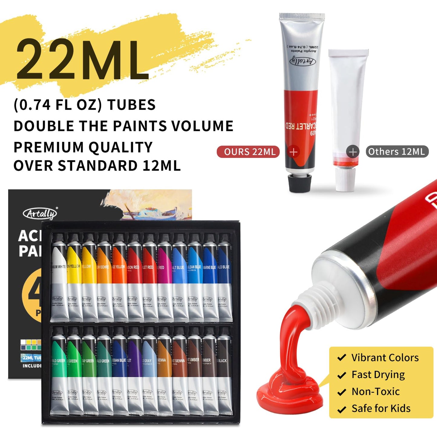 ARTALLY Acrylic Paint Set for Adults & Kids, 62 Pcs Canvas Painting Kits, 32 Colors Acrylic Paint (22ML),Table Easel,Brushes,Canvas, Art Painting Supplies Kit for Students,Artists,Beginners