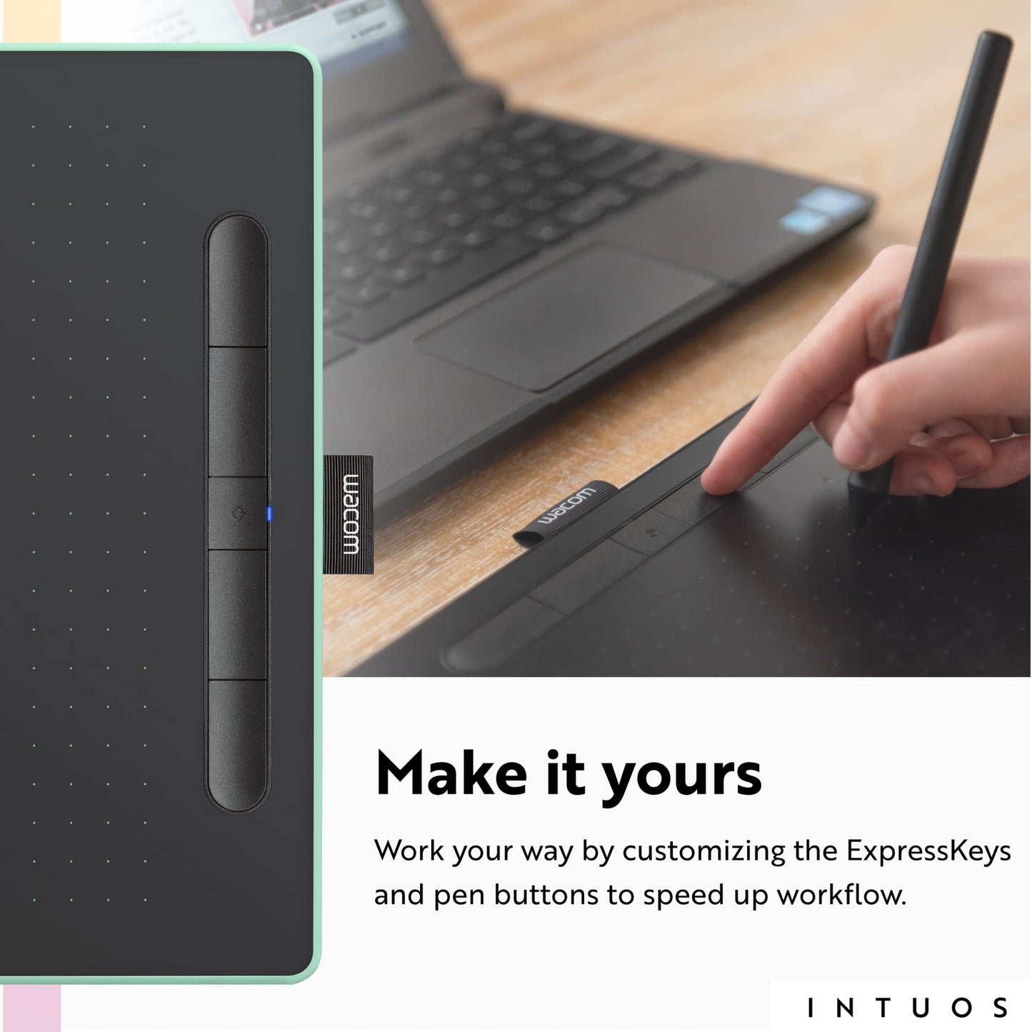 Wacom Intuos Medium Bluetooth Graphics Drawing Tablet, Portable for Teachers, Students and Creators, 4 Customizable ExpressKeys, Compatible with Chromebook Mac OS Android and Windows - Pistachio