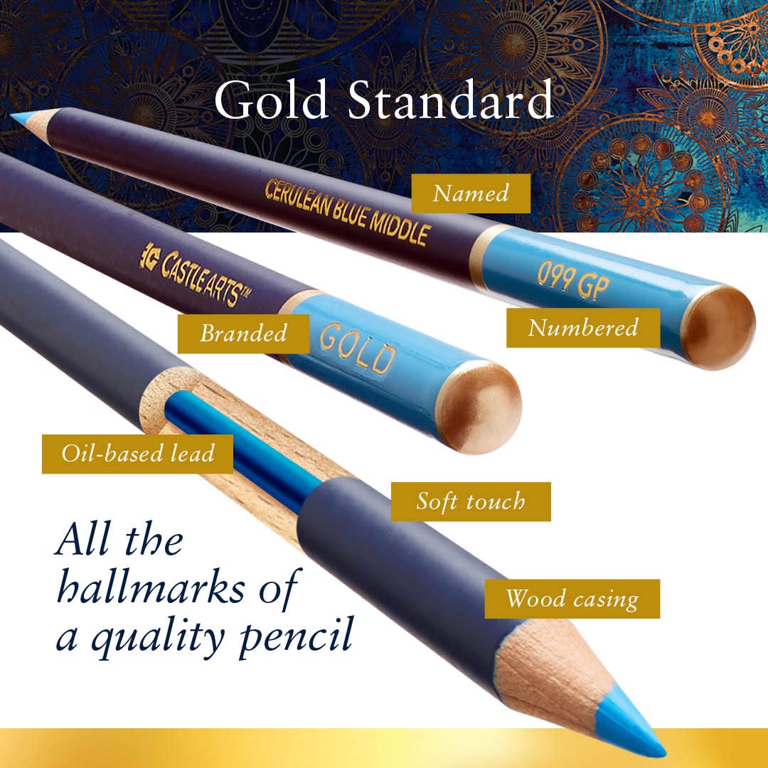 Castle Art Supplies Gold Standard 120 Colouring Pencils Set | Quality Oil-based Coloured Cores Stay Sharper, Tougher Against Breakage | For Adult Artists, Colourists | In Presentation Tin Box