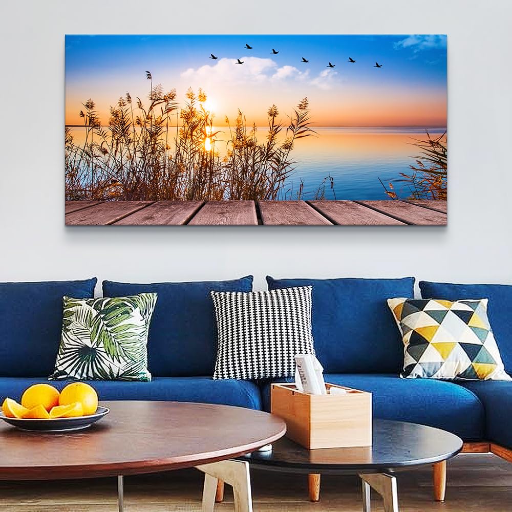 Wall Decorations For Living Room Large Canvas Wall Art For Bedroom Modern Fashion Office Wall Decor Pictures Wall Artwork Blue Sun Beach Grass Ocean Landscape Paintings Canvas Art Prints Home Decor