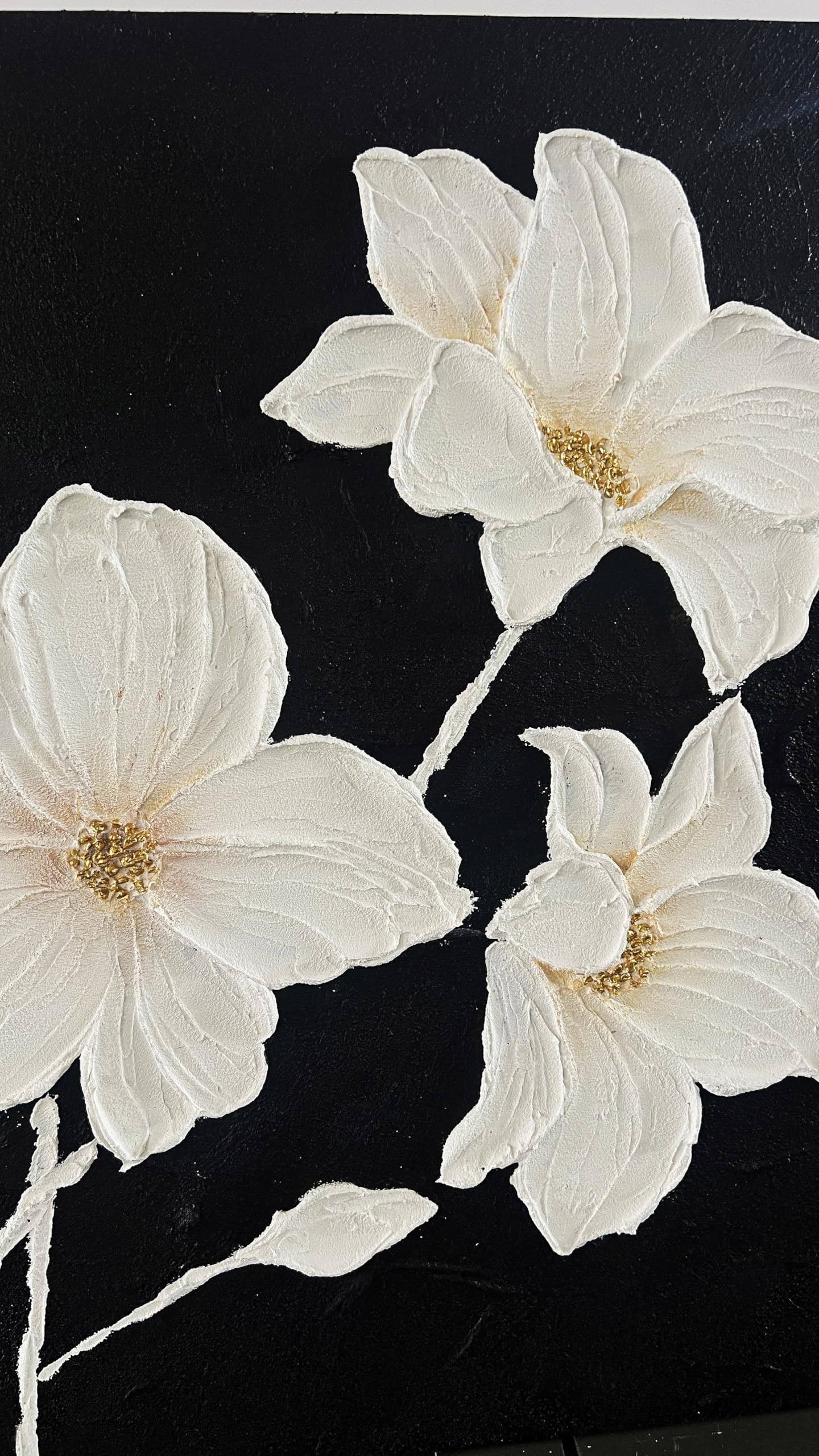 YaSheng Art - hand-painted Oil Painting On Canvas white Flowers Paintings Modern Home Interior Decor Wall Art for living room Abstract Art picture Ready to hang 24x24inch