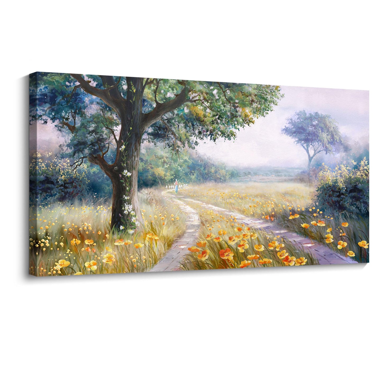 CHATYOUNG Canvas Wall Art Living Room, Blooming Red Roses Manor Landscape Wall Painting Monet Wall Art Green Picture Ready to Hang Bedroom Bathroom Kitchen Home Decor Gifts for Women 20x40 In