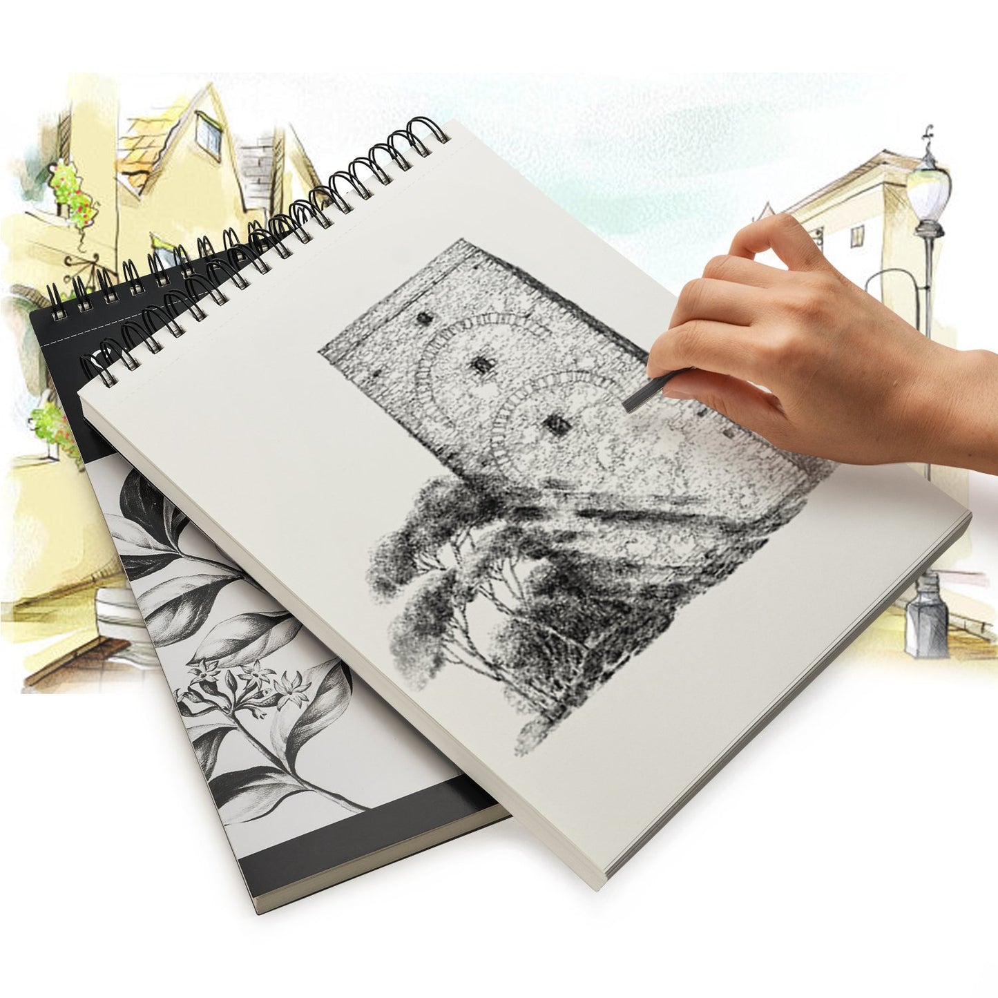 AGPTEK Sketch Book, Art Sketch Book 9''X12, 2 Packs (68lb/100g), Spiral Bound with Easy-to-Remove Pages, Great for Artists, Writers & Illustrators