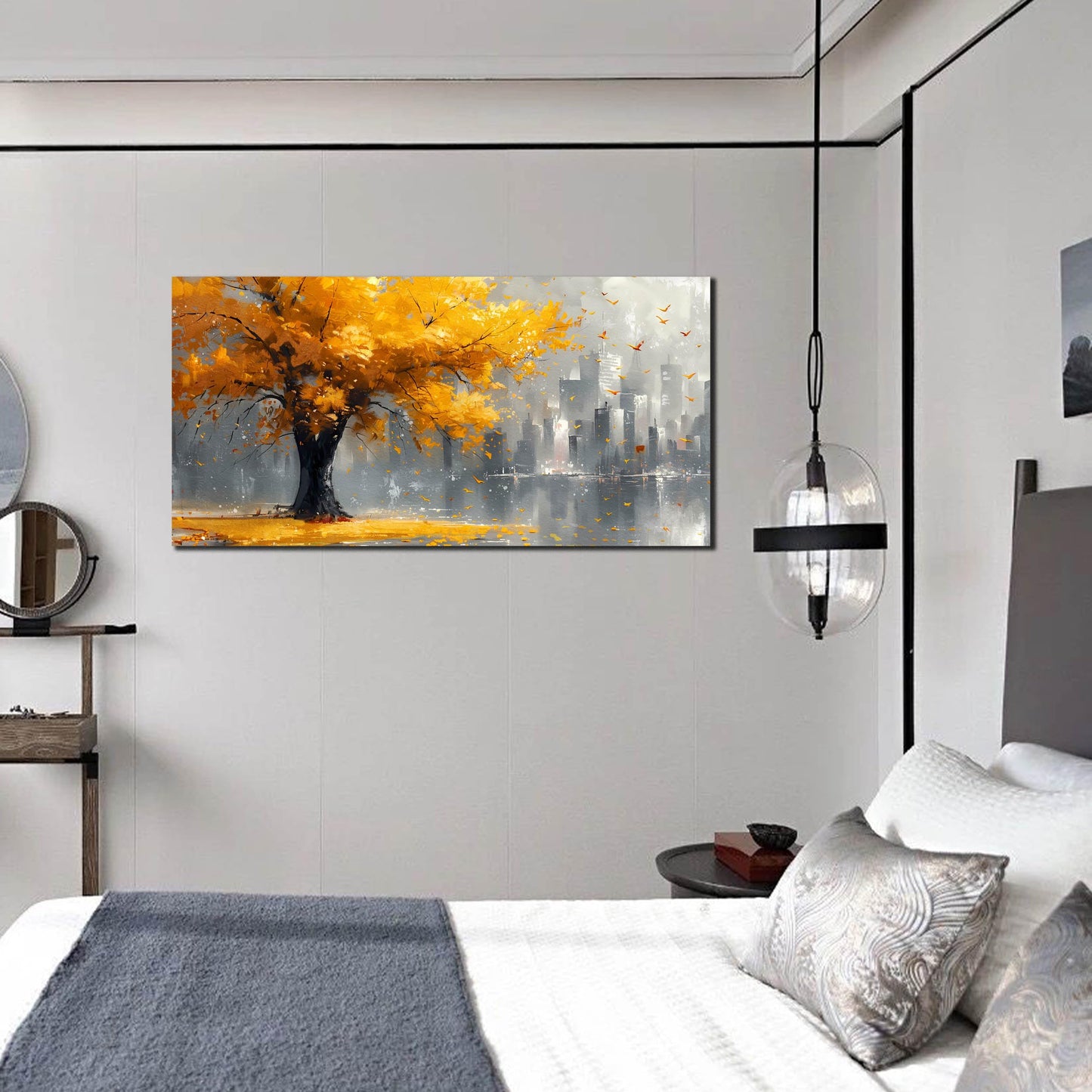 Large Canvas Wall Art for Living Room Gold and Yellow Tree Deer Forest Landscape Picture Framed Canvas Prints Modern Wall Art for Bedroom Office Size 20x40