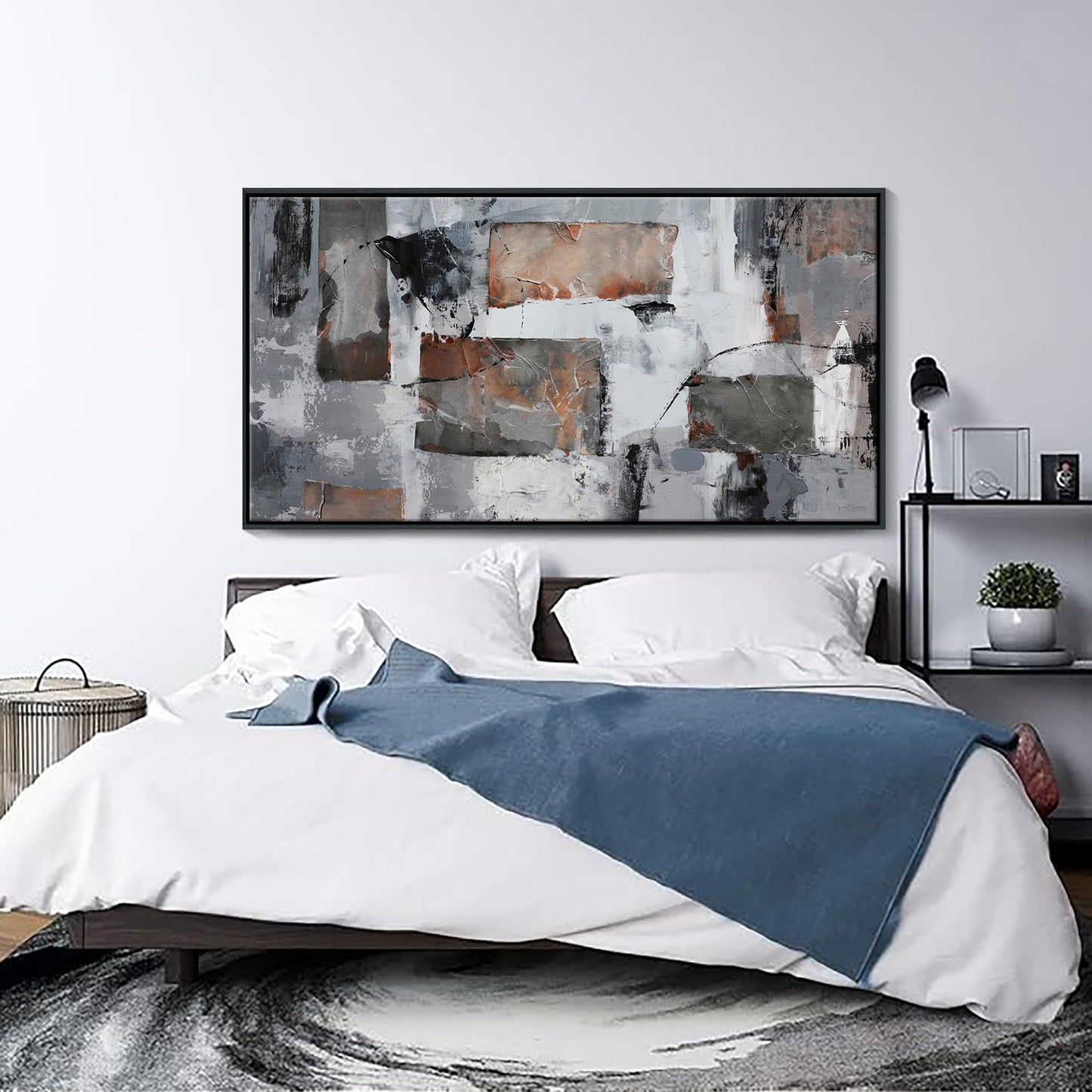 Large Abstract Wall Art - Gray and Black Modern Canvas Wall artwork, Framed Room Wall Decor for Living Room, Bedroom, and Office, Aesthetic Bedroom Wall Art Above Bed, Office Decorations for Work