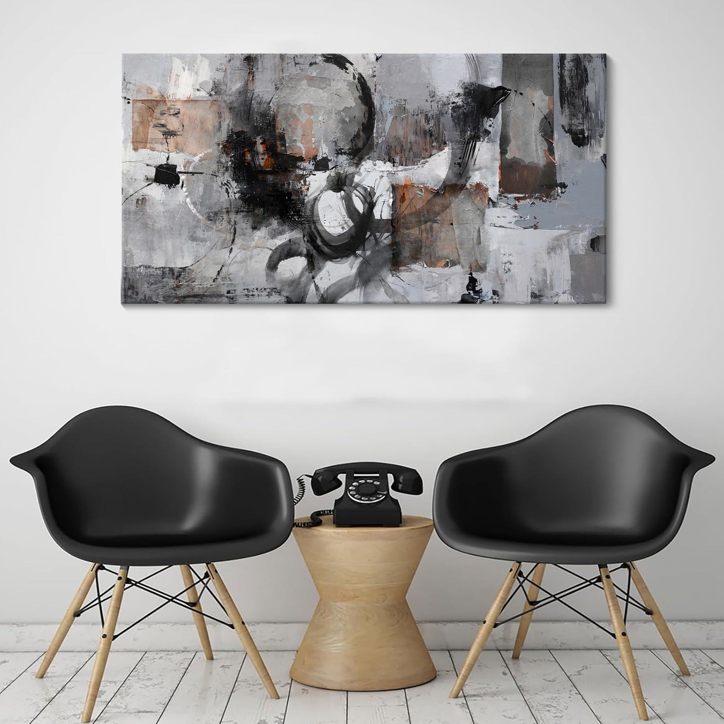 Large Abstract Wall Art - Gray and Black Modern Canvas Wall artwork, Framed Room Wall Decor for Living Room, Bedroom, and Office, Aesthetic Bedroom Wall Art Above Bed, Office Decorations for Work