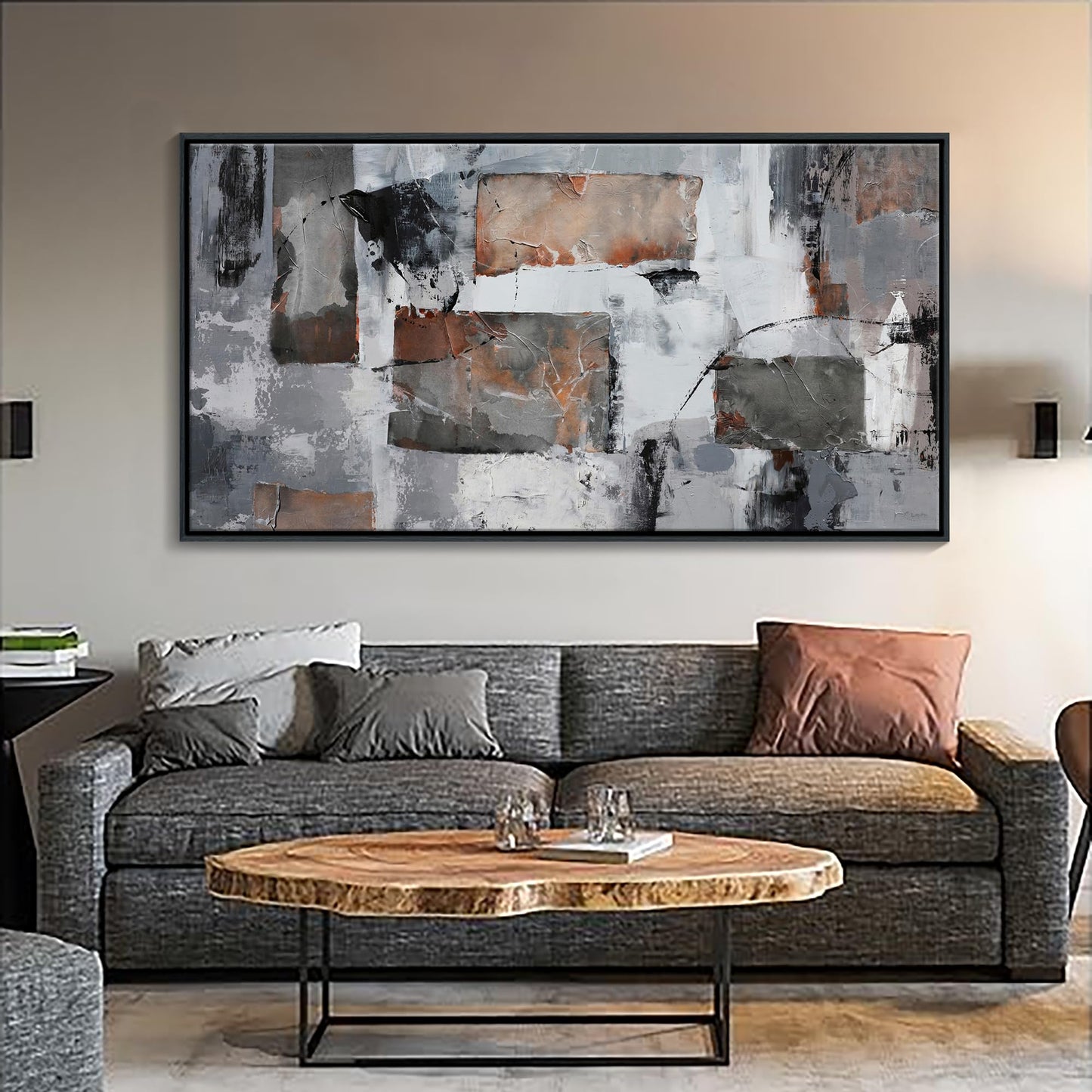 Large Abstract Wall Art - Gray and Black Modern Canvas Wall artwork, Framed Room Wall Decor for Living Room, Bedroom, and Office, Aesthetic Bedroom Wall Art Above Bed, Office Decorations for Work