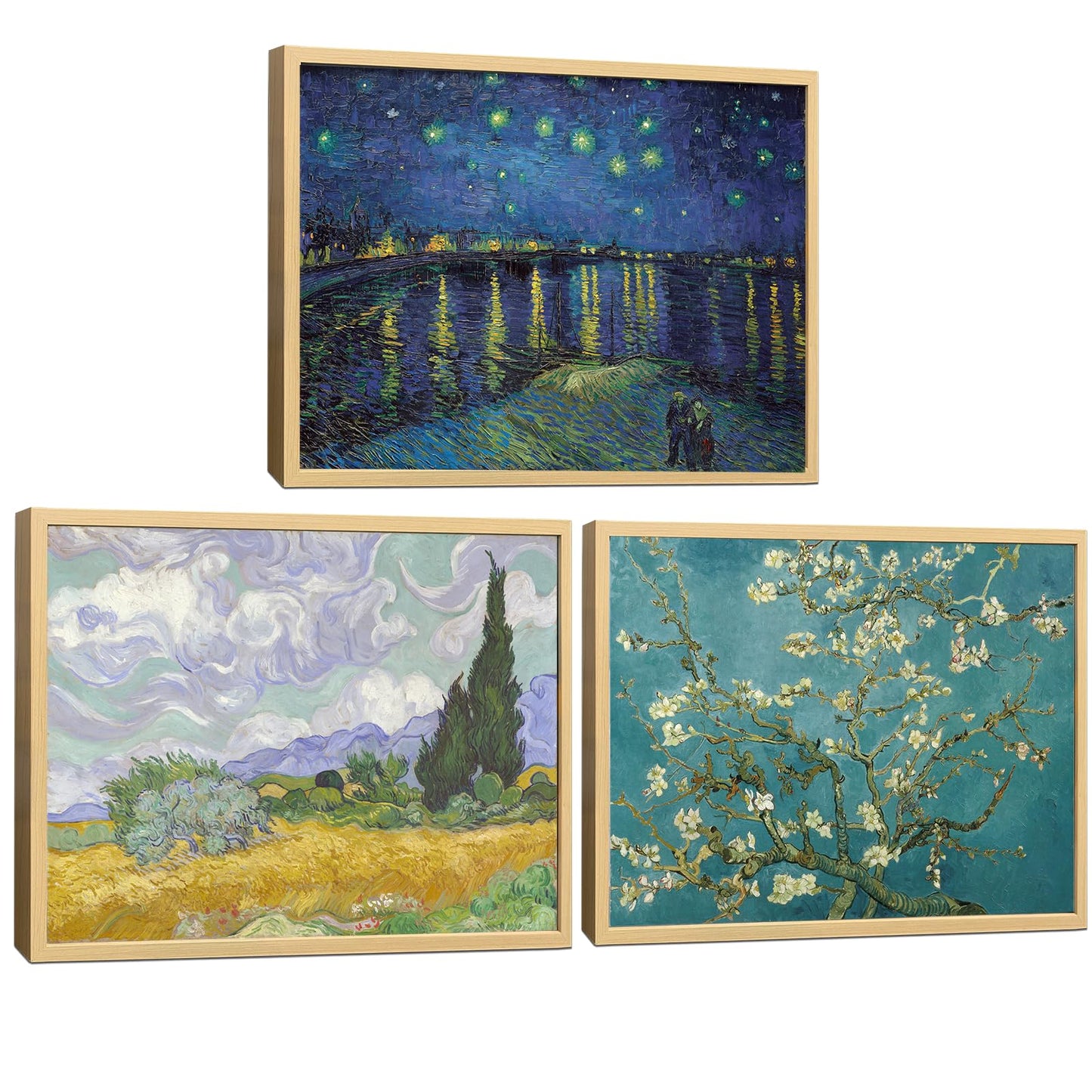 Vincent Van Gogh Canvas Wall Art Paintings, Famous Starry Night Picture Prints for Decor Classic Cafe Terrace At Night Artwork Reproduction Poster for Bedroom Living Room Office Decoration 12"x16"x3 Piece