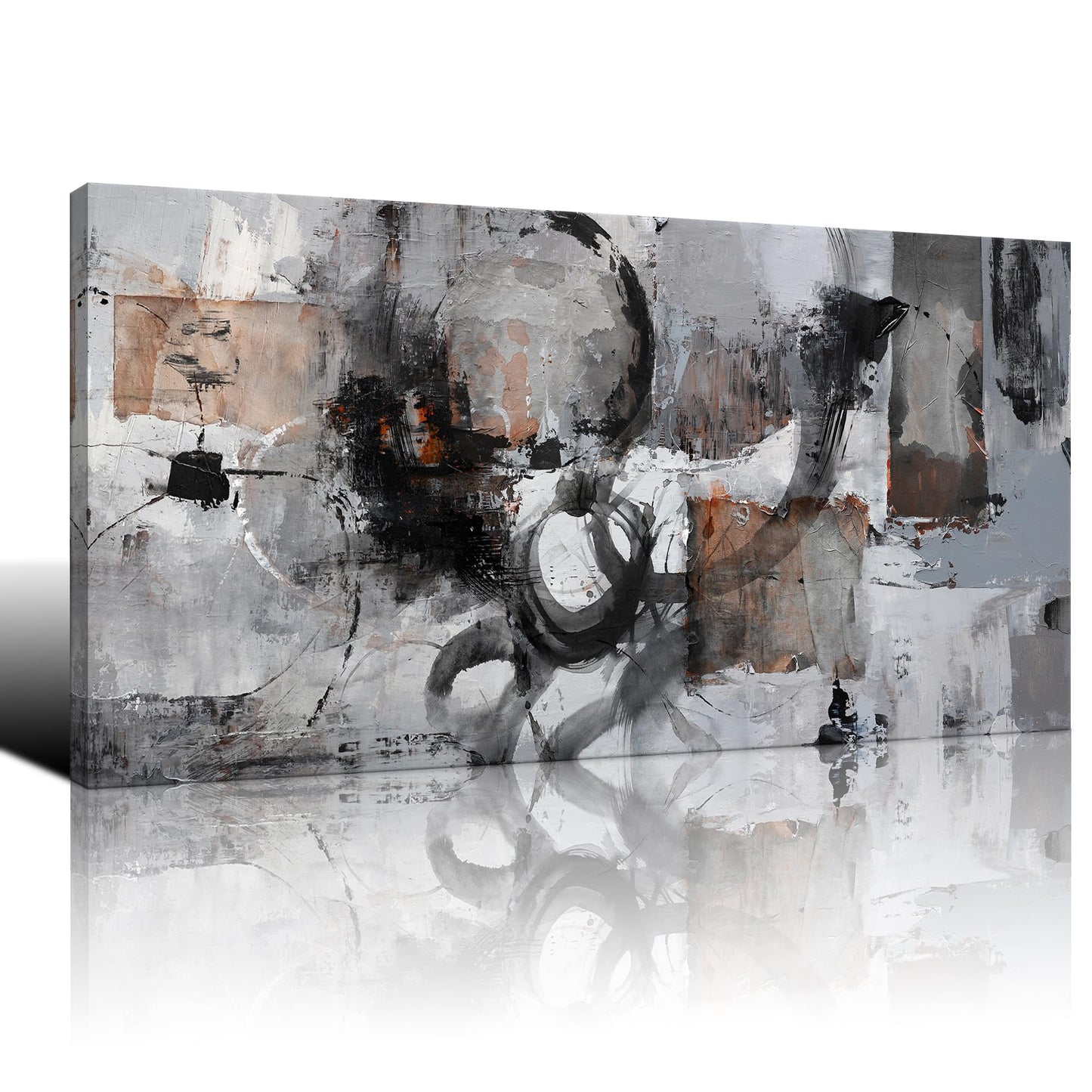 Large Abstract Wall Art - Gray and Black Modern Canvas Wall artwork, Framed Room Wall Decor for Living Room, Bedroom, and Office, Aesthetic Bedroom Wall Art Above Bed, Office Decorations for Work