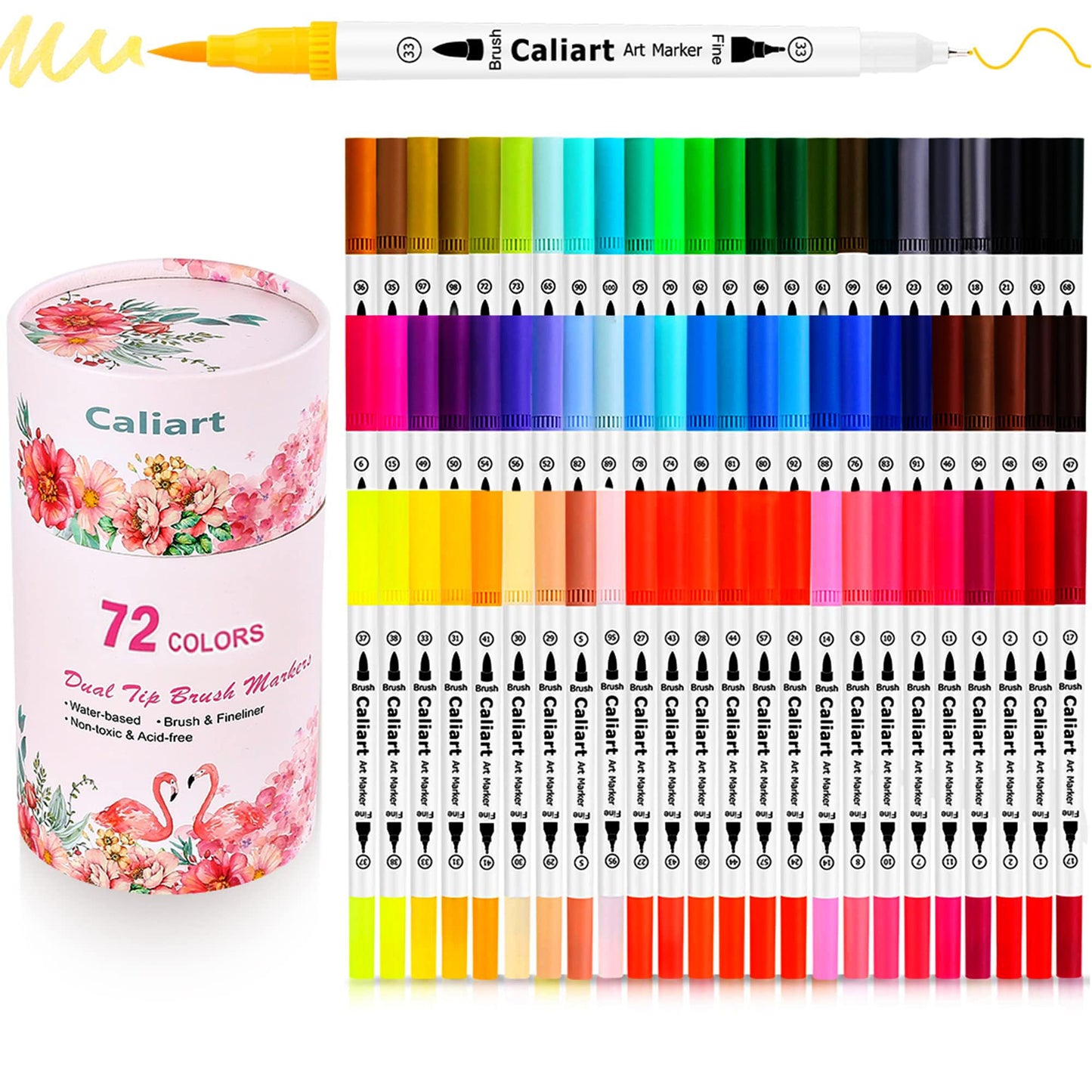 Caliart 34 Double Tip Brush Pens Art Markers, Aesthetic Cute Preppy Stuff School Supplies, Artist Fine & Brush Pen Coloring Markers for Kids Adult Book Cards Drawing Craft Kit Teacher Office Supplies